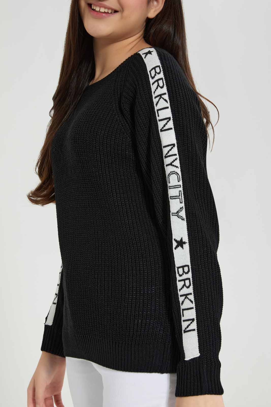 Redtag-Black-Pullover-With-Tape-Category:Pullovers,-Colour:Black,-Deals:New-In,-EHW,-Filter:Senior-Girls-(8-to-14-Yrs),-GSR-Pullovers,-New-In-GSR-APL,-Non-Sale,-Section:Girls-(0-to-14Yrs),-W22B-Senior-Girls-9 to 14 Years