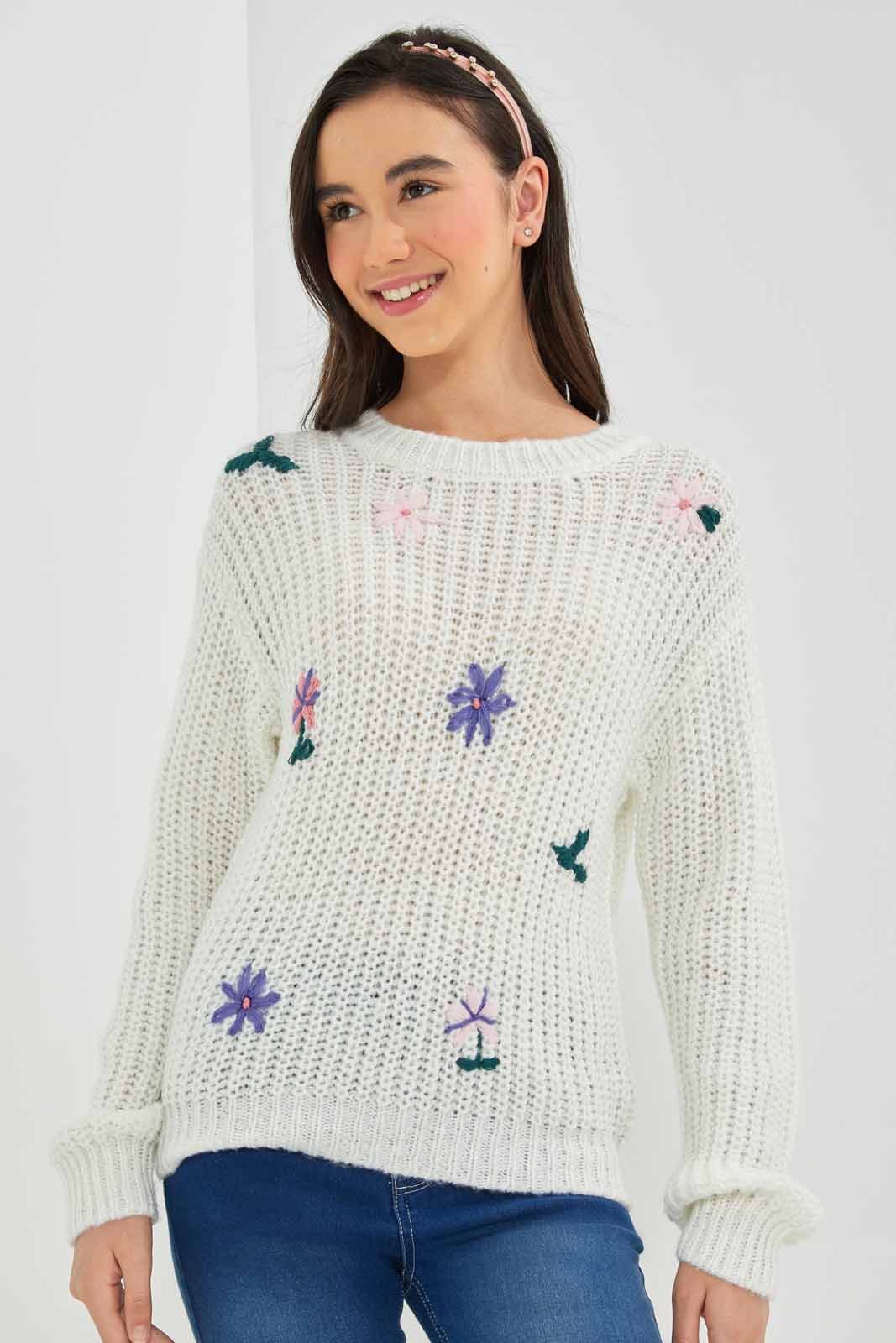 Redtag-White-Embroidered-Pullover-Category:Pullovers,-Colour:White,-Deals:New-In,-EHW,-Filter:Senior-Girls-(8-to-14-Yrs),-GSR-Pullovers,-New-In-GSR-APL,-Non-Sale,-Section:Girls-(0-to-14Yrs),-W22B-Senior-Girls-9 to 14 Years