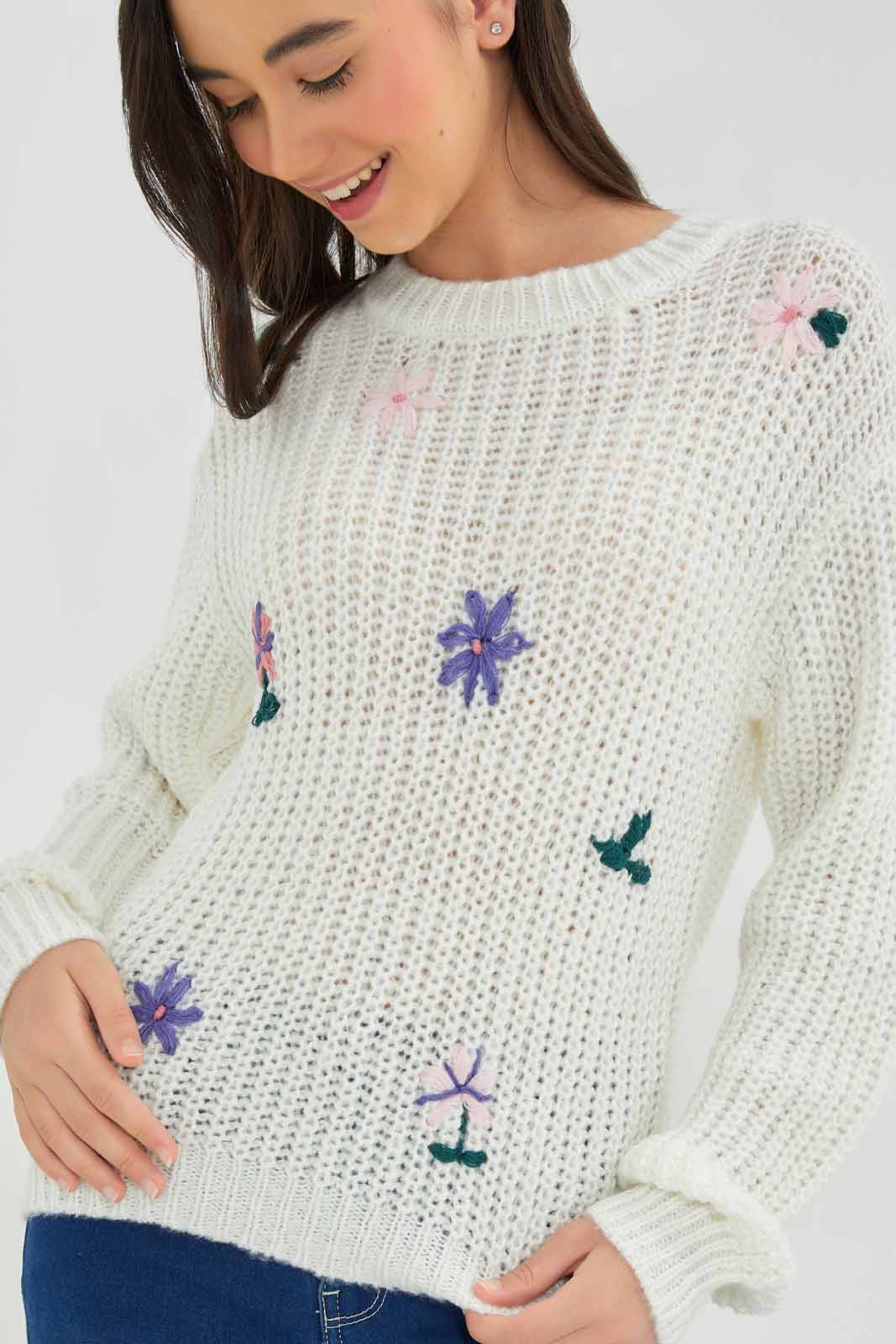 Redtag-White-Embroidered-Pullover-Category:Pullovers,-Colour:White,-Deals:New-In,-EHW,-Filter:Senior-Girls-(8-to-14-Yrs),-GSR-Pullovers,-New-In-GSR-APL,-Non-Sale,-Section:Girls-(0-to-14Yrs),-W22B-Senior-Girls-9 to 14 Years