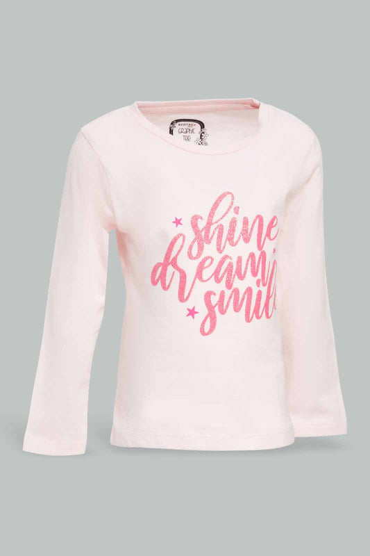 Redtag-Baby-Pink-Placement-Print-T-Shirt-Category:T-Shirts,-Colour:Apricot,-Deals:New-In,-Filter:Infant-Girls-(3-to-24-Mths),-ING-T-Shirts,-New-In-ING-APL,-Non-Sale,-Section:Girls-(0-to-14Yrs),-TBL,-W22A-Infant-Girls-3 to 24 Months