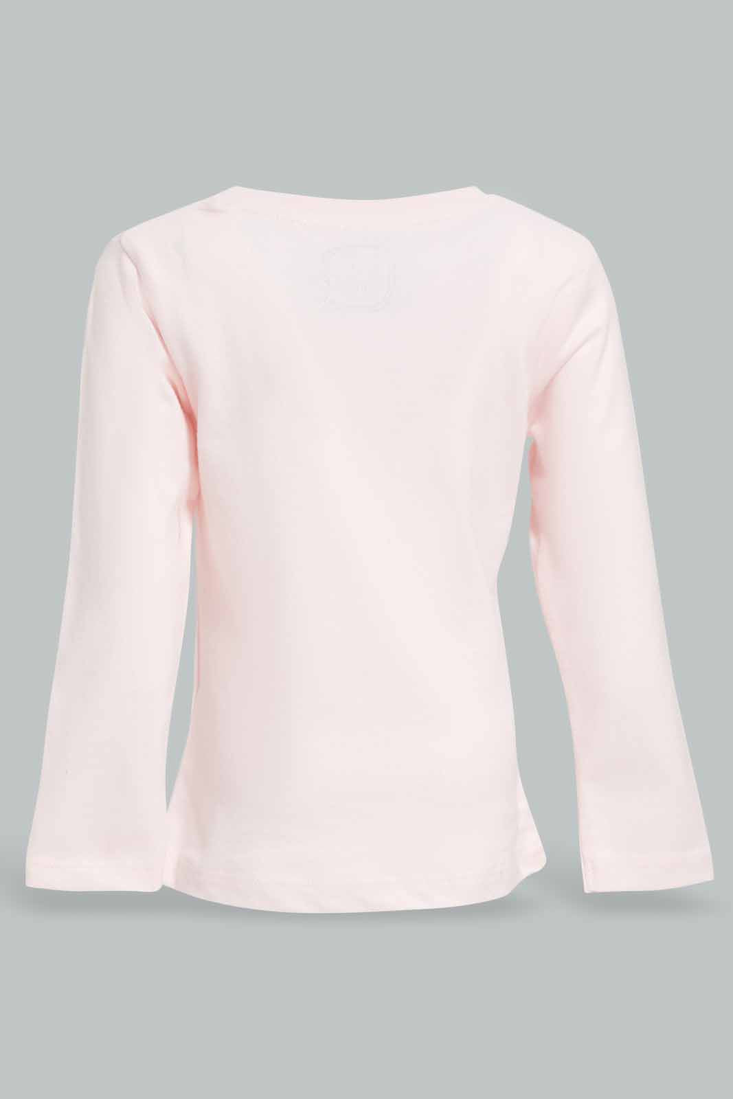 Redtag-Baby-Pink-Placement-Print-T-Shirt-Category:T-Shirts,-Colour:Apricot,-Deals:New-In,-Filter:Infant-Girls-(3-to-24-Mths),-ING-T-Shirts,-New-In-ING-APL,-Non-Sale,-Section:Girls-(0-to-14Yrs),-TBL,-W22A-Infant-Girls-3 to 24 Months