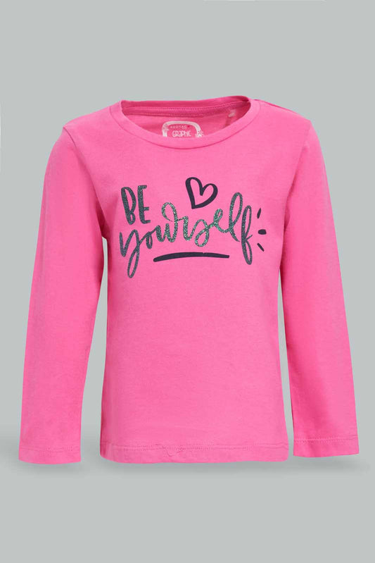 Redtag-Fuchsia-Placement-Print-T-Shirt-Category:T-Shirts,-Colour:Fuchsia,-Deals:New-In,-Filter:Infant-Girls-(3-to-24-Mths),-ING-T-Shirts,-New-In-ING-APL,-Non-Sale,-Section:Girls-(0-to-14Yrs),-TBL,-W22A-Infant-Girls-3 to 24 Months