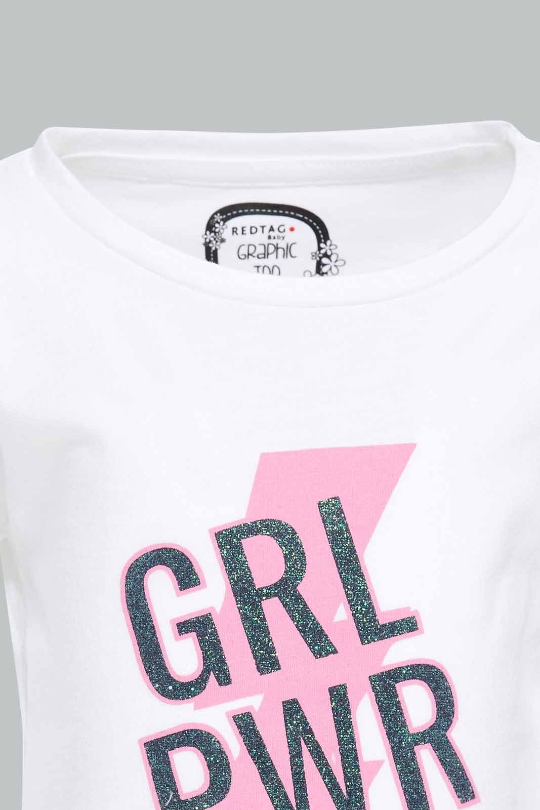 Redtag-White-Placement-Print-T-Shirt-Category:T-Shirts,-Colour:White,-Deals:New-In,-Filter:Infant-Girls-(3-to-24-Mths),-ING-T-Shirts,-New-In-ING-APL,-Non-Sale,-Section:Girls-(0-to-14Yrs),-TBL,-W22A-Infant-Girls-3 to 24 Months
