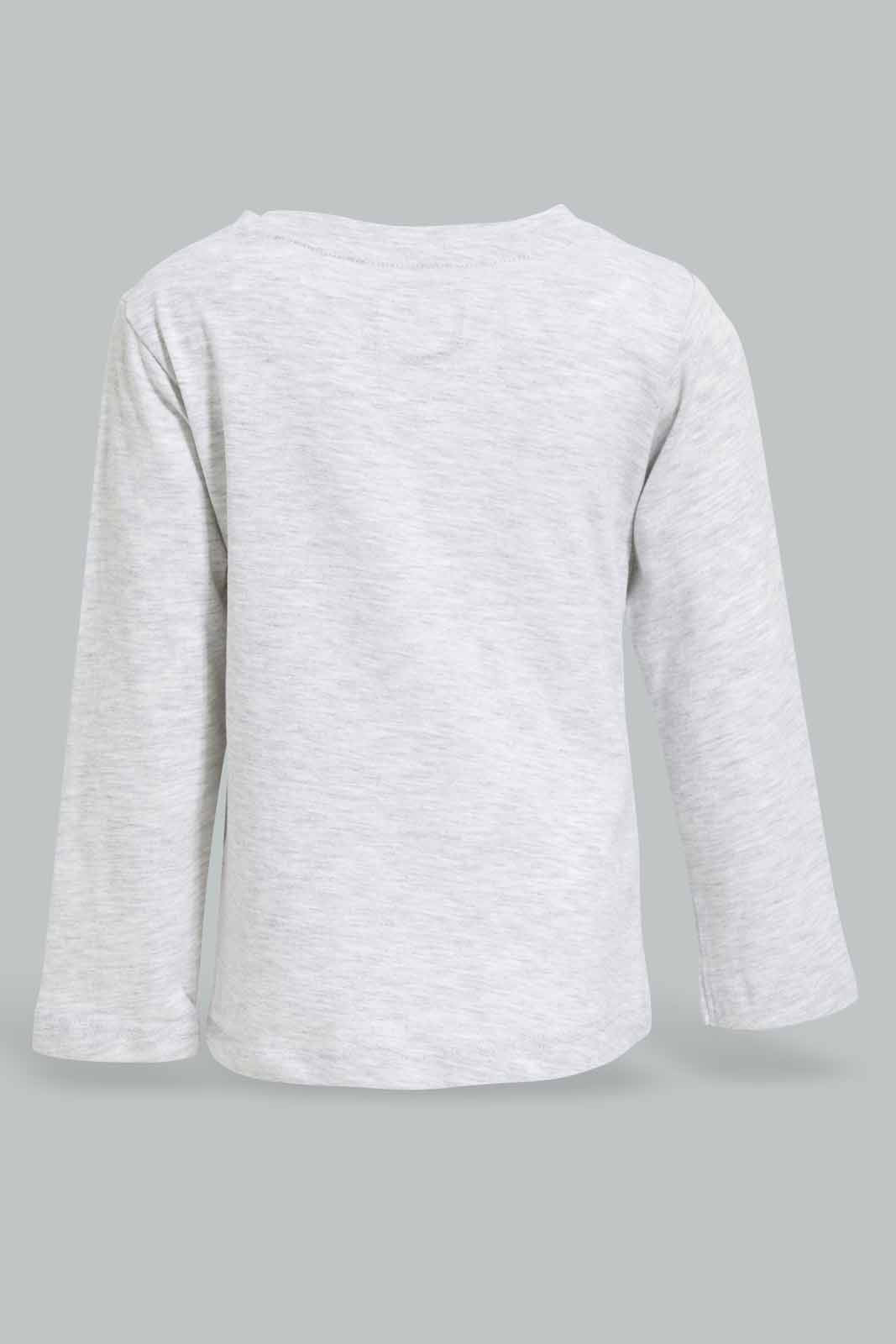 Redtag-Grey-Melange-Placement-Print-T-Shirt-Category:T-Shirts,-Colour:Grey,-Deals:New-In,-Filter:Infant-Girls-(3-to-24-Mths),-ING-T-Shirts,-New-In-ING-APL,-Non-Sale,-Section:Girls-(0-to-14Yrs),-TBL,-W22A-Infant-Girls-3 to 24 Months