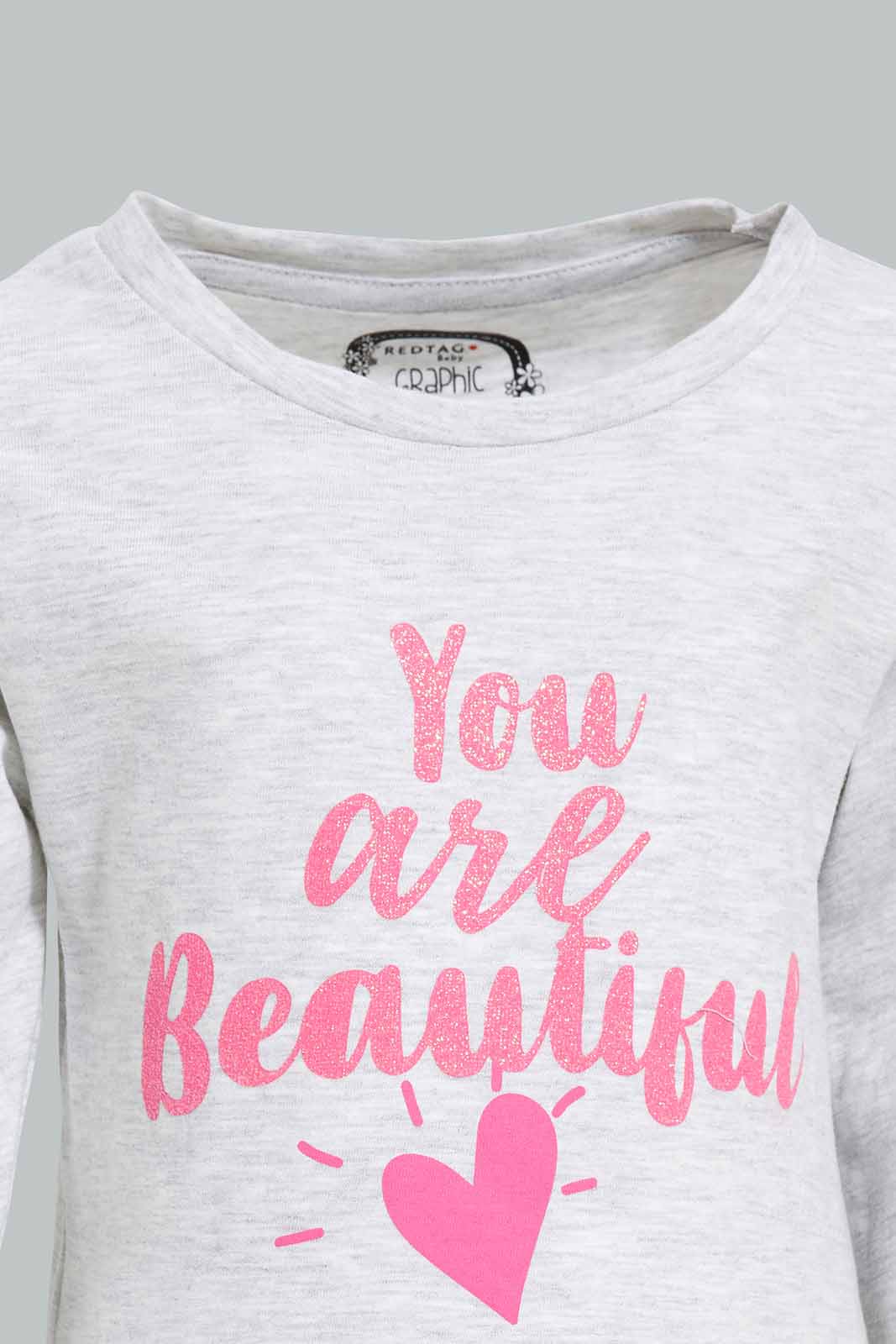 Redtag-Grey-Melange-Placement-Print-T-Shirt-Category:T-Shirts,-Colour:Grey,-Deals:New-In,-Filter:Infant-Girls-(3-to-24-Mths),-ING-T-Shirts,-New-In-ING-APL,-Non-Sale,-Section:Girls-(0-to-14Yrs),-TBL,-W22A-Infant-Girls-3 to 24 Months