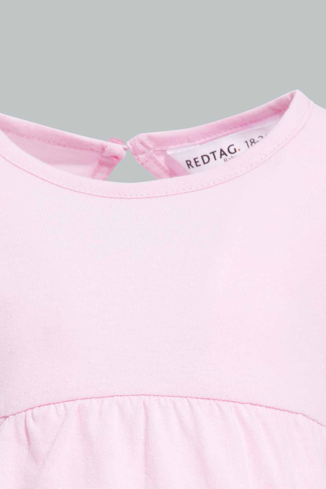 Redtag-Pink-Solid-Jersey-Top-With-Shoulder-Frills-Category:T-Shirts,-Colour:Apricot,-Deals:New-In,-Filter:Infant-Girls-(3-to-24-Mths),-ING-T-Shirts,-New-In-ING-APL,-Non-Sale,-Section:Girls-(0-to-14Yrs),-TBL,-W22A-Infant-Girls-3 to 24 Months