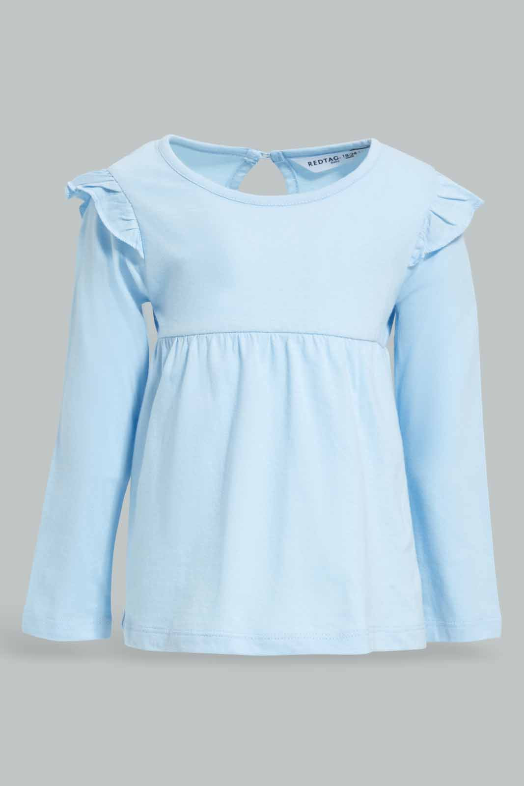 Redtag-Mint-Solid-Jersey-Top-With-Shoulder-Frills-Category:T-Shirts,-Colour:Mint,-Deals:New-In,-Filter:Infant-Girls-(3-to-24-Mths),-ING-T-Shirts,-New-In-ING-APL,-Non-Sale,-Section:Girls-(0-to-14Yrs),-TBL,-W22A-Infant-Girls-3 to 24 Months