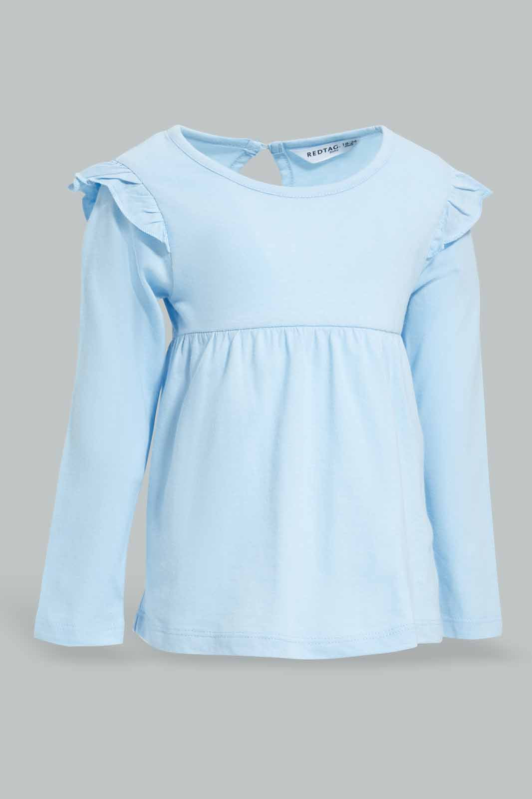 Redtag-Mint-Solid-Jersey-Top-With-Shoulder-Frills-Category:T-Shirts,-Colour:Mint,-Deals:New-In,-Filter:Infant-Girls-(3-to-24-Mths),-ING-T-Shirts,-New-In-ING-APL,-Non-Sale,-Section:Girls-(0-to-14Yrs),-TBL,-W22A-Infant-Girls-3 to 24 Months