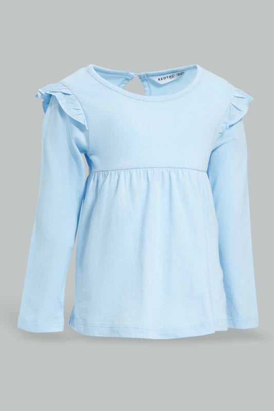 Redtag-Mint-Solid-Jersey-Top-With-Shoulder-Frills-Category:T-Shirts,-Colour:Mint,-Deals:New-In,-Filter:Infant-Girls-(3-to-24-Mths),-ING-T-Shirts,-New-In-ING-APL,-Non-Sale,-Section:Girls-(0-to-14Yrs),-TBL,-W22A-Infant-Girls-3 to 24 Months