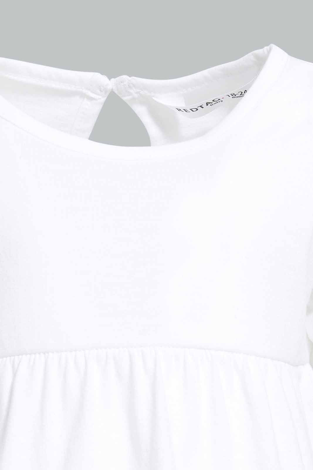 Redtag-White-Solid-Jersey-Top-With-Shoulder-Frills-Category:T-Shirts,-Colour:White,-Deals:New-In,-Filter:Infant-Girls-(3-to-24-Mths),-ING-T-Shirts,-New-In-ING-APL,-Non-Sale,-Section:Girls-(0-to-14Yrs),-TBL,-W22A-Infant-Girls-3 to 24 Months