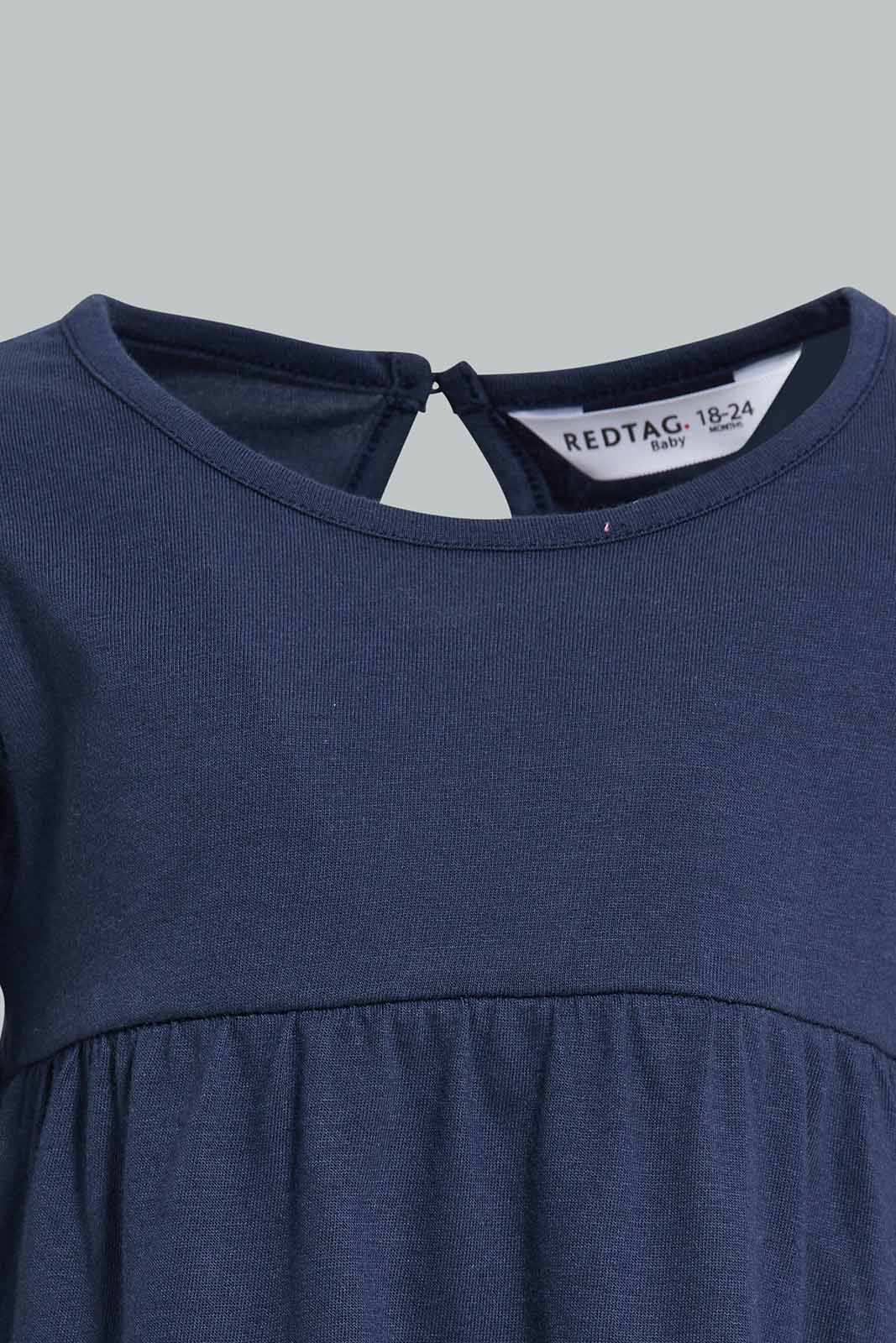 Redtag-Navy-Solid-Jersey-Top-With-Shoulder-Frills-Category:T-Shirts,-Colour:Navy,-Deals:New-In,-Filter:Infant-Girls-(3-to-24-Mths),-ING-T-Shirts,-New-In-ING-APL,-Non-Sale,-Section:Girls-(0-to-14Yrs),-TBL,-W22A-Infant-Girls-3 to 24 Months