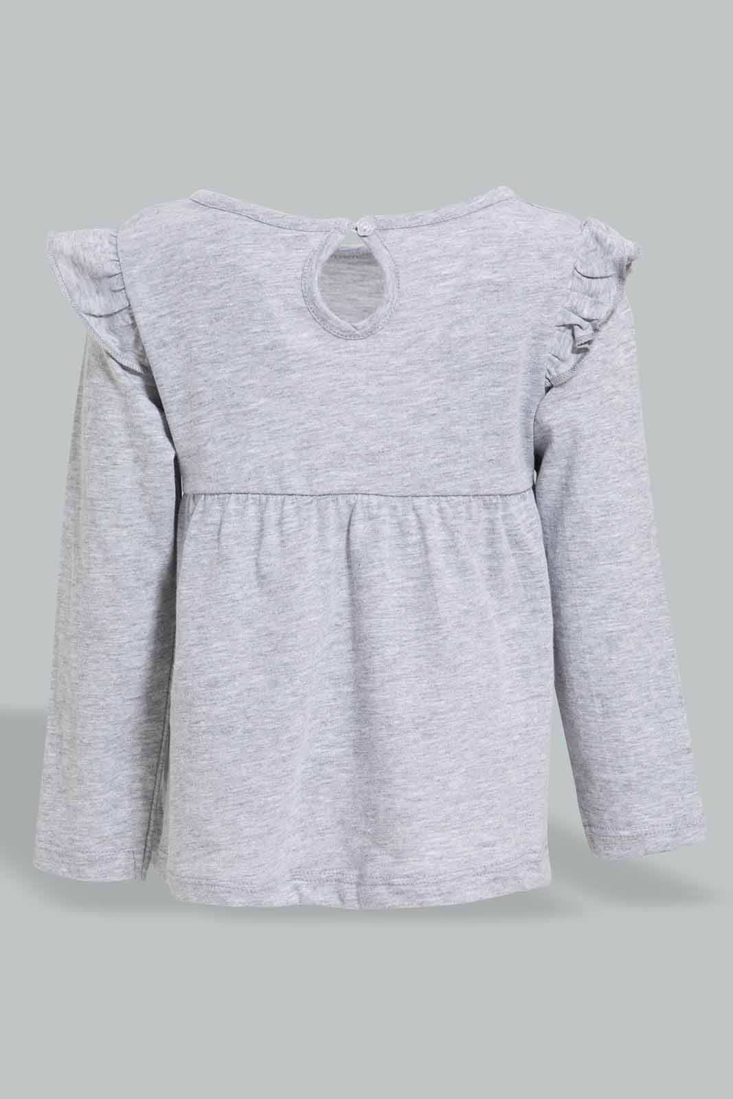 Redtag-Pale-Grey-Solid-Jersey-Top-With-Shoulder-Frills-Category:T-Shirts,-Colour:Grey,-Deals:New-In,-Filter:Infant-Girls-(3-to-24-Mths),-ING-T-Shirts,-New-In-ING-APL,-Non-Sale,-Section:Girls-(0-to-14Yrs),-TBL,-W22A-Infant-Girls-3 to 24 Months