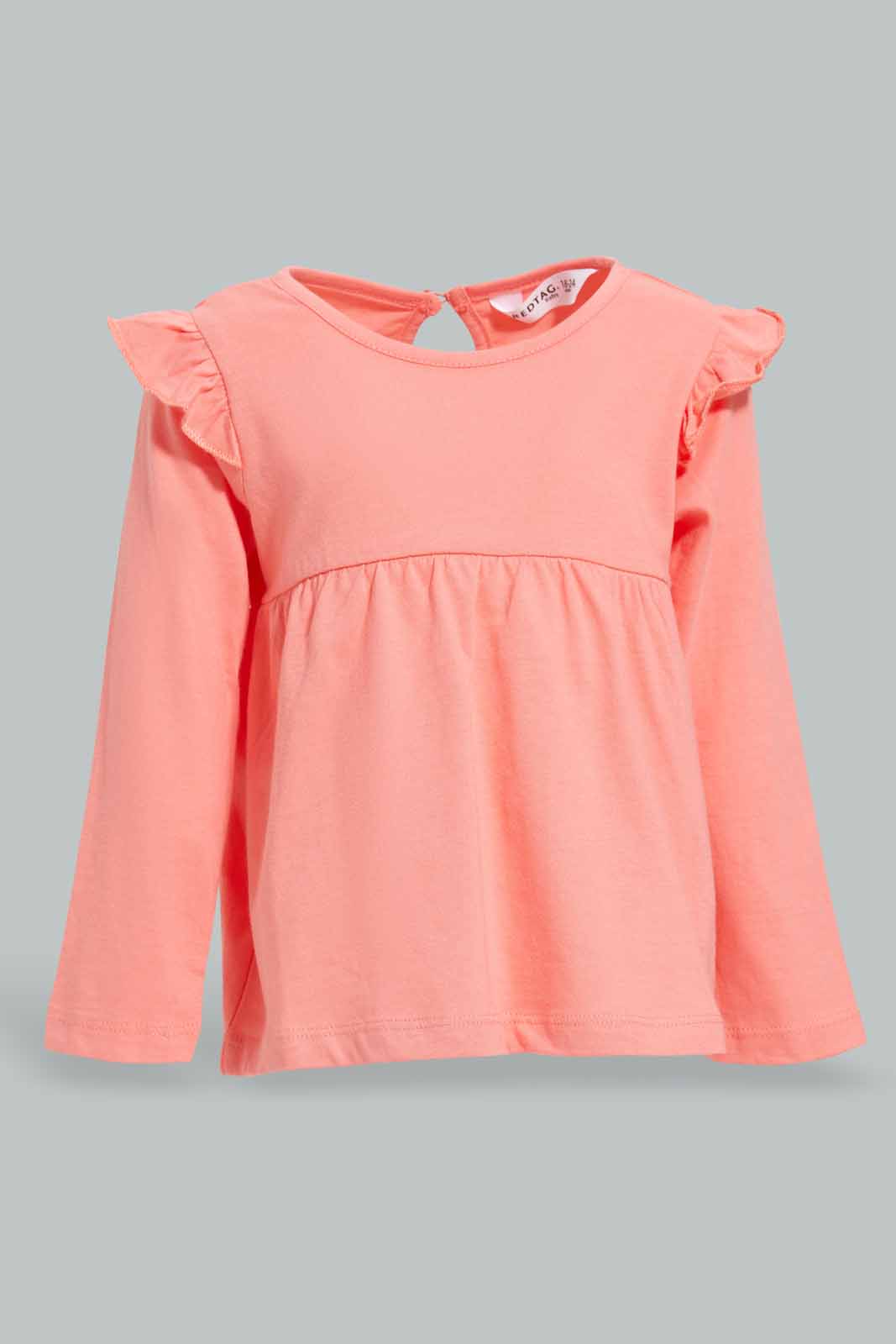 Redtag-Fuchsia-Solid-Jersey-Top-With-Shoulder-Frills-Category:T-Shirts,-Colour:Fuchsia,-Deals:New-In,-Filter:Infant-Girls-(3-to-24-Mths),-ING-T-Shirts,-New-In-ING-APL,-Non-Sale,-Section:Girls-(0-to-14Yrs),-TBL,-W22A-Infant-Girls-3 to 24 Months