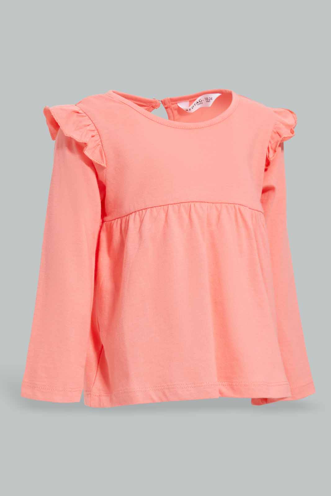 Redtag-Fuchsia-Solid-Jersey-Top-With-Shoulder-Frills-Category:T-Shirts,-Colour:Fuchsia,-Deals:New-In,-Filter:Infant-Girls-(3-to-24-Mths),-ING-T-Shirts,-New-In-ING-APL,-Non-Sale,-Section:Girls-(0-to-14Yrs),-TBL,-W22A-Infant-Girls-3 to 24 Months