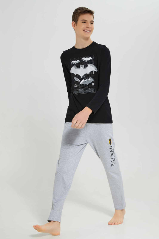 Senior Boys Black And Grey Batman Print Pyjama Set (2 Piece)