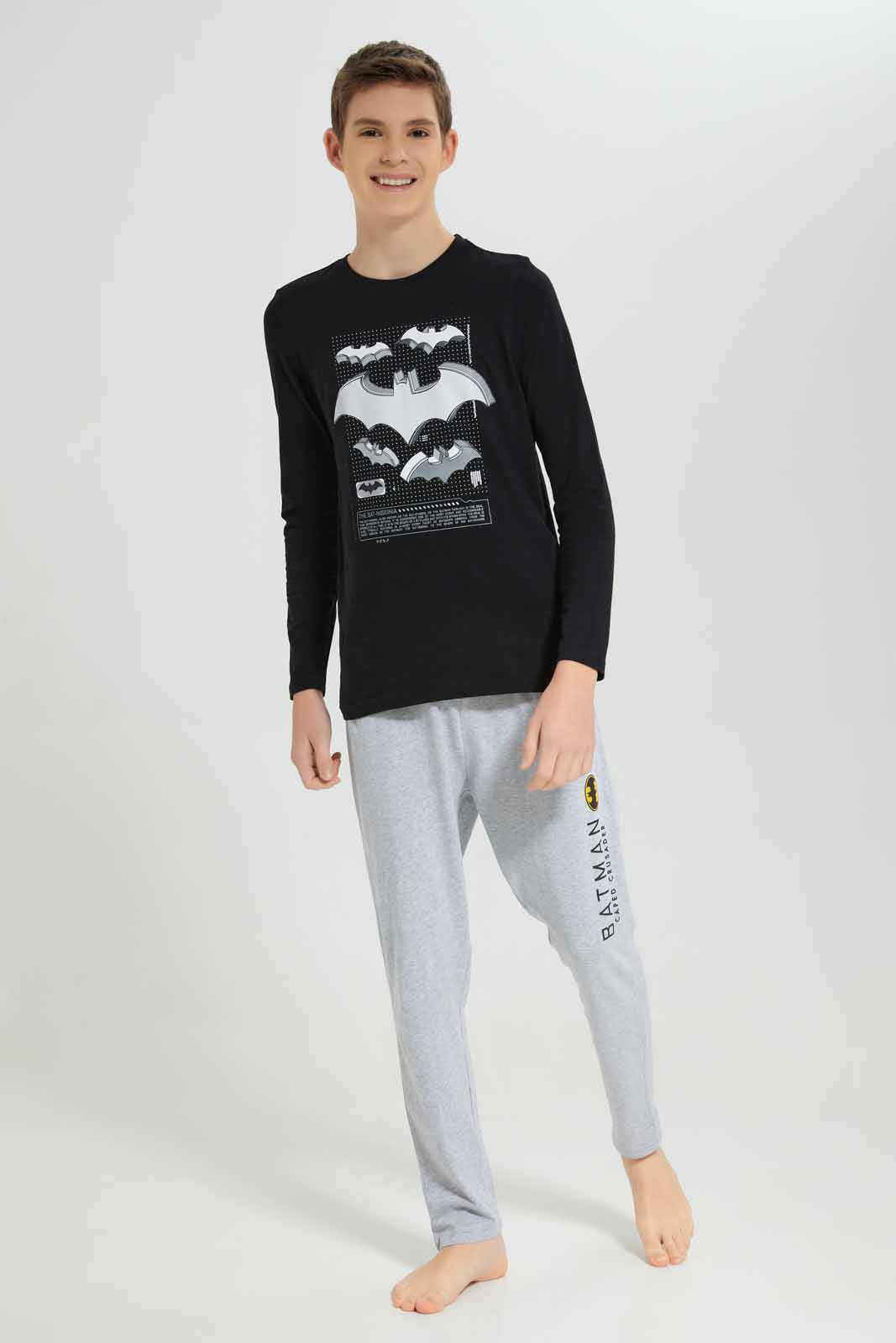 Senior Boys Black And Grey Batman Print Pyjama Set (2 Piece)