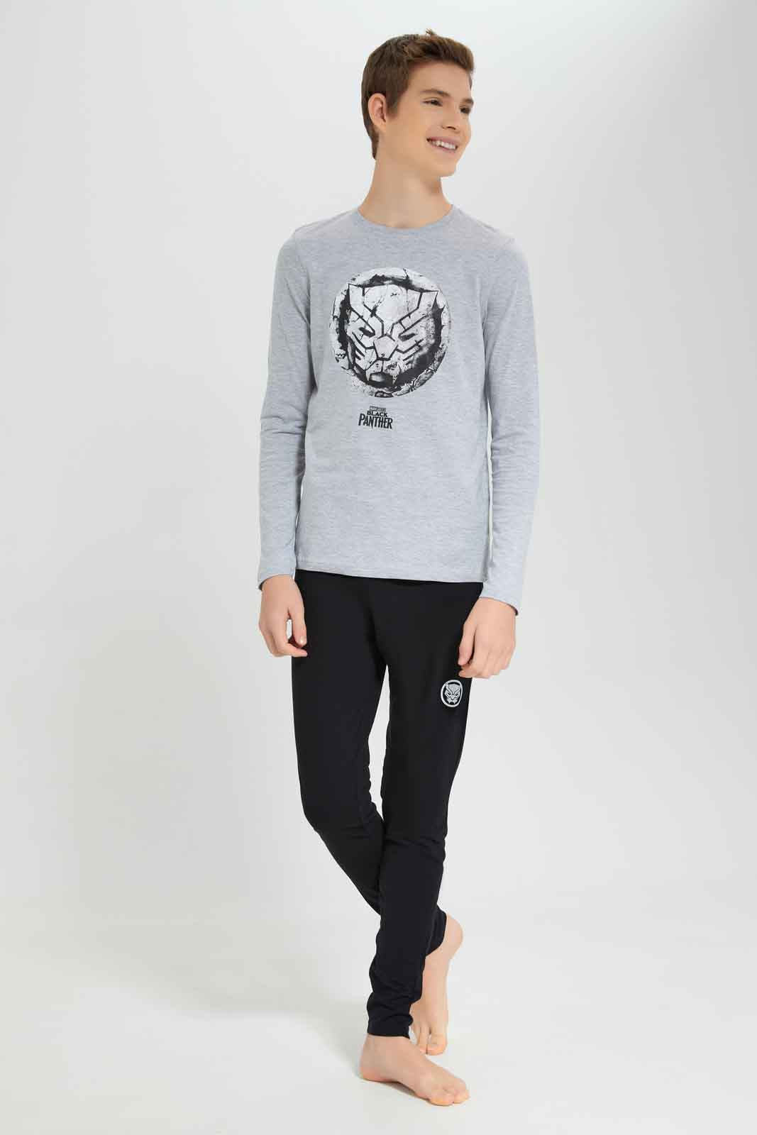 Redtag-Grey-Mel-Black-Panther-Nightsuit-BSR-Pyjama-Sets,-Category:Pyjama-Sets,-Colour:Grey-Melange,-Deals:New-In,-Dept:Boys,-Filter:Senior-Boys-(8-to-14-Yrs),-New-In-BSR-APL,-Non-Sale,-Section:Boys-(0-to-14Yrs),-W22B-Senior-Boys-9 to 14 Years