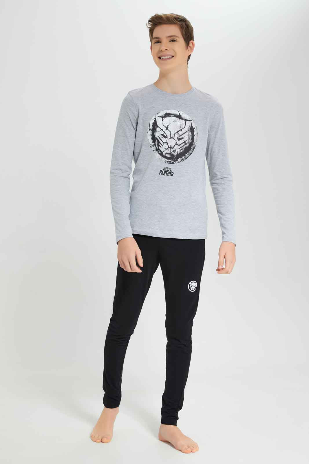 Redtag-Grey-Mel-Black-Panther-Nightsuit-BSR-Pyjama-Sets,-Category:Pyjama-Sets,-Colour:Grey-Melange,-Deals:New-In,-Dept:Boys,-Filter:Senior-Boys-(8-to-14-Yrs),-New-In-BSR-APL,-Non-Sale,-Section:Boys-(0-to-14Yrs),-W22B-Senior-Boys-9 to 14 Years