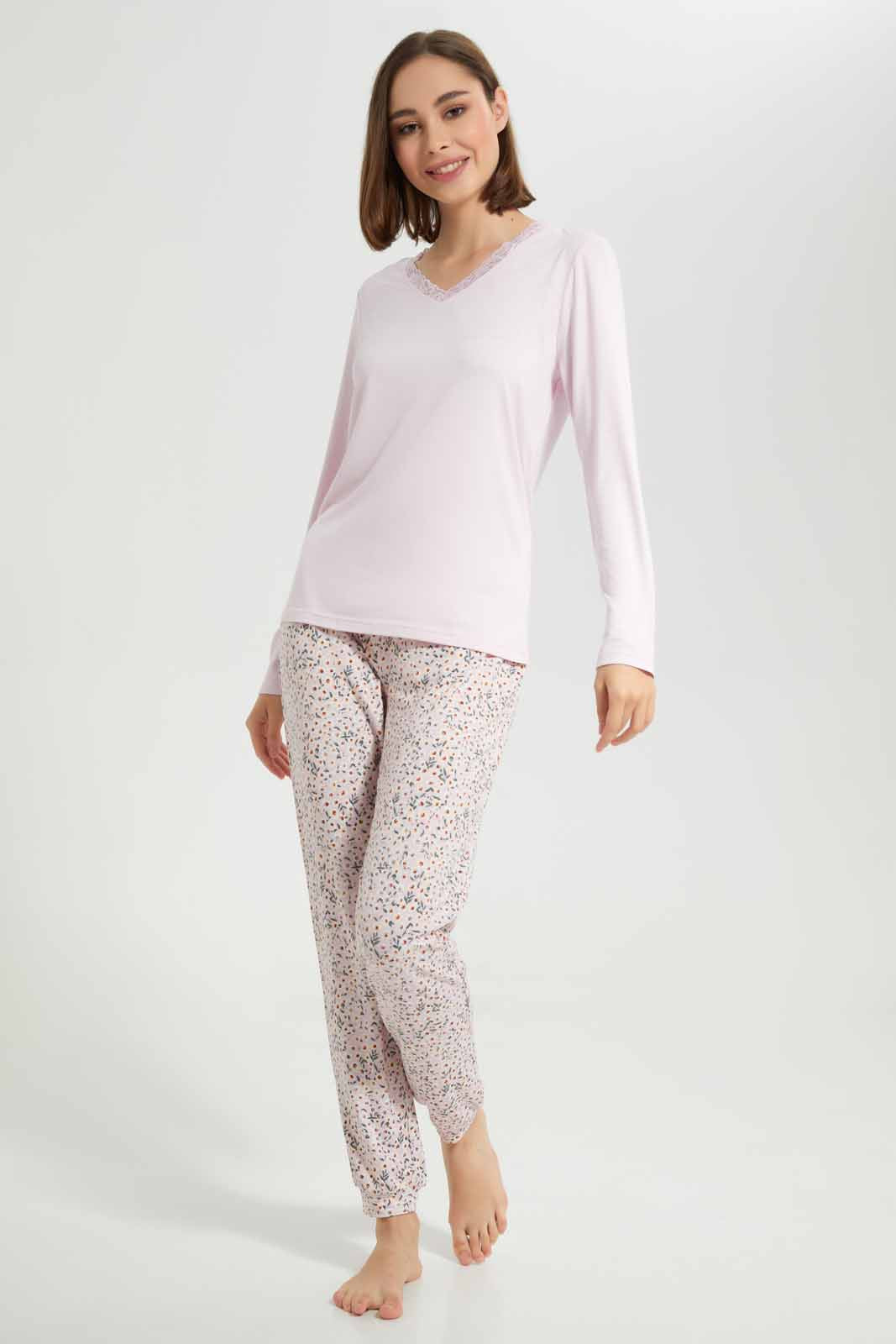 Redtag-Long-Sleeve-Pajama-Set-Botton-Aop-Category:Pyjama-Sets,-Colour:Apricot,-Deals:New-In,-Filter:Women's-Clothing,-New-In-Women-APL,-Non-Sale,-Section:Women,-TBL,-W22A,-Women-Pyjama-Sets--