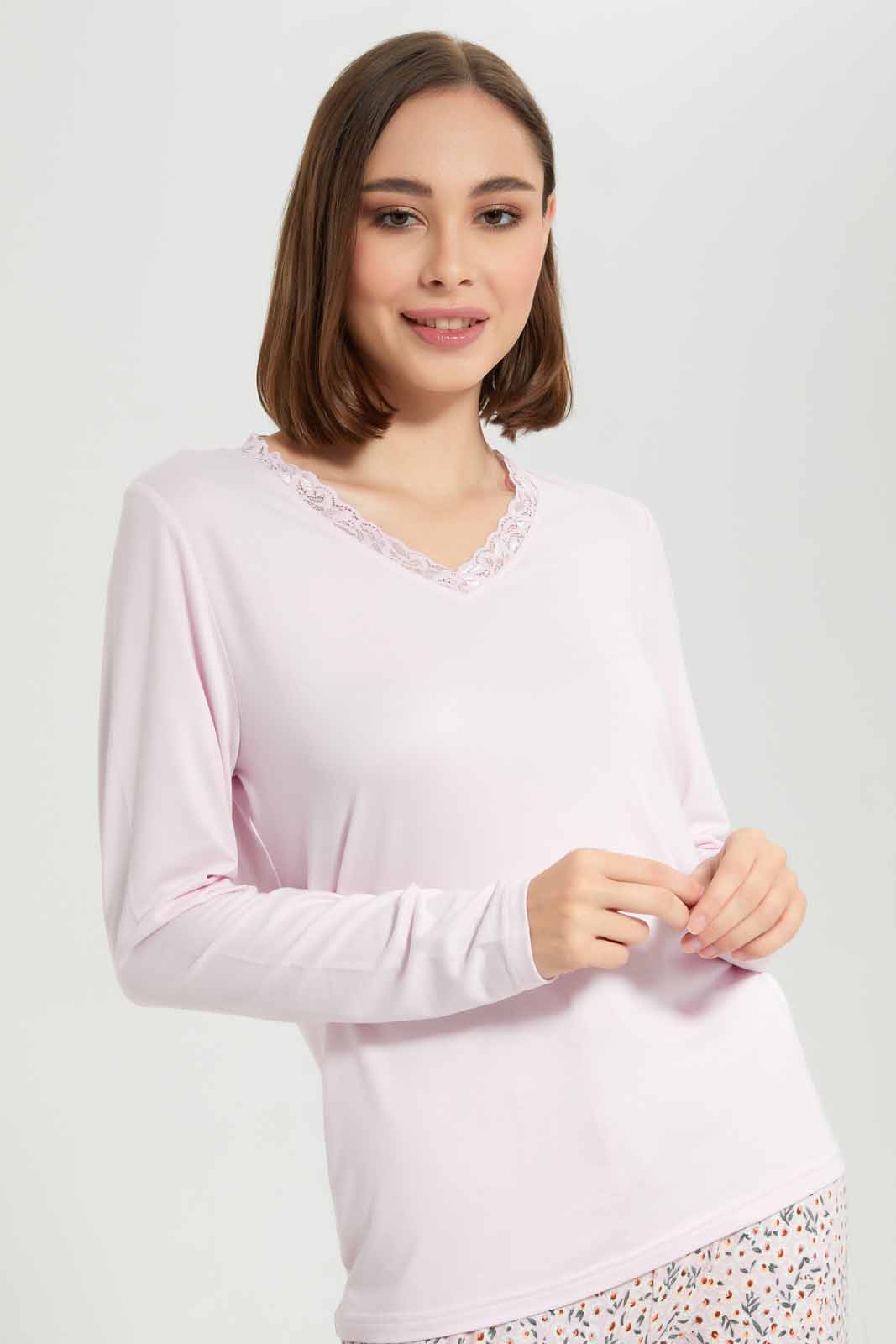 Redtag-Long-Sleeve-Pajama-Set-Botton-Aop-Category:Pyjama-Sets,-Colour:Apricot,-Deals:New-In,-Filter:Women's-Clothing,-New-In-Women-APL,-Non-Sale,-Section:Women,-TBL,-W22A,-Women-Pyjama-Sets--