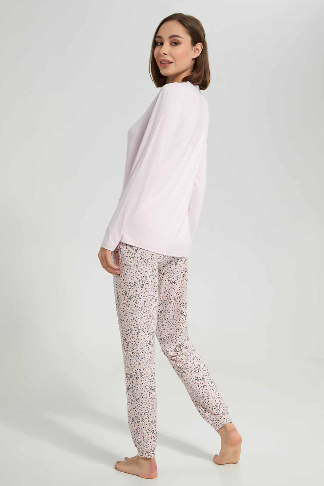 Redtag-Long-Sleeve-Pajama-Set-Botton-Aop-Category:Pyjama-Sets,-Colour:Apricot,-Deals:New-In,-Filter:Women's-Clothing,-New-In-Women-APL,-Non-Sale,-Section:Women,-TBL,-W22A,-Women-Pyjama-Sets--