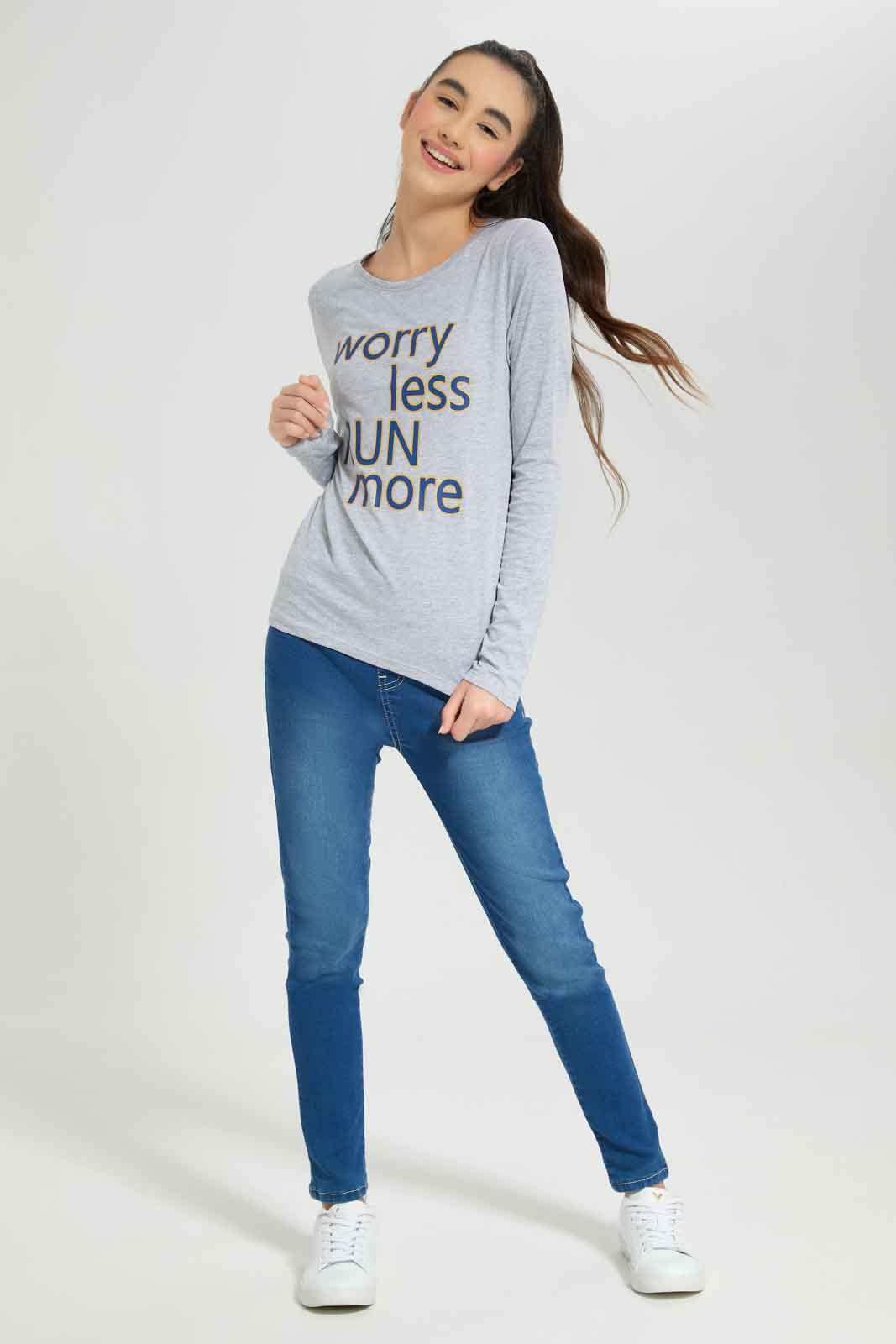Redtag-L/S-Placement-Print-Top-Category:T-Shirts,-Colour:Grey,-Deals:New-In,-Dept:Girls,-Filter:Senior-Girls-(8-to-14-Yrs),-GSR-T-Shirts,-New-In-GSR-APL,-Non-Sale,-Section:Girls-(0-to-14Yrs),-TBL,-W22B-Senior-Girls-9 to 14 Years