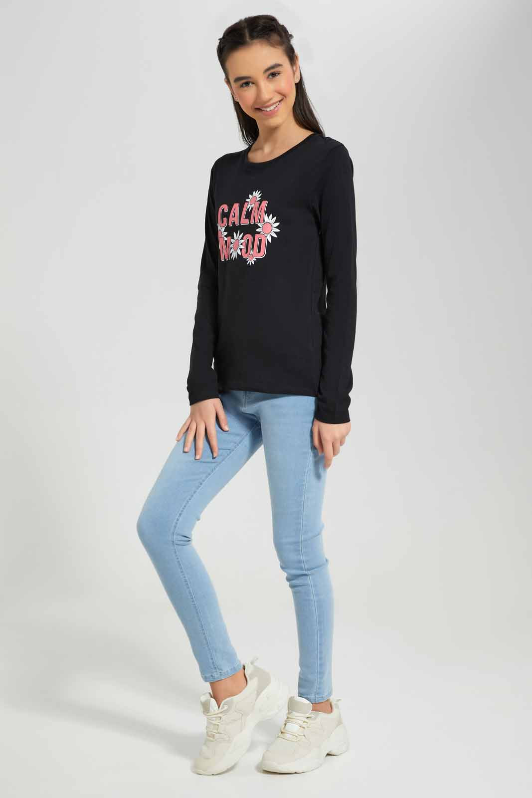 Redtag-L/S-Placement-Print-Top-Category:T-Shirts,-Colour:Black,-Deals:New-In,-Filter:Senior-Girls-(8-to-14-Yrs),-GSR-T-Shirts,-New-In-GSR-APL,-Non-Sale,-Section:Girls-(0-to-14Yrs),-TBL,-W22B-Senior-Girls-9 to 14 Years
