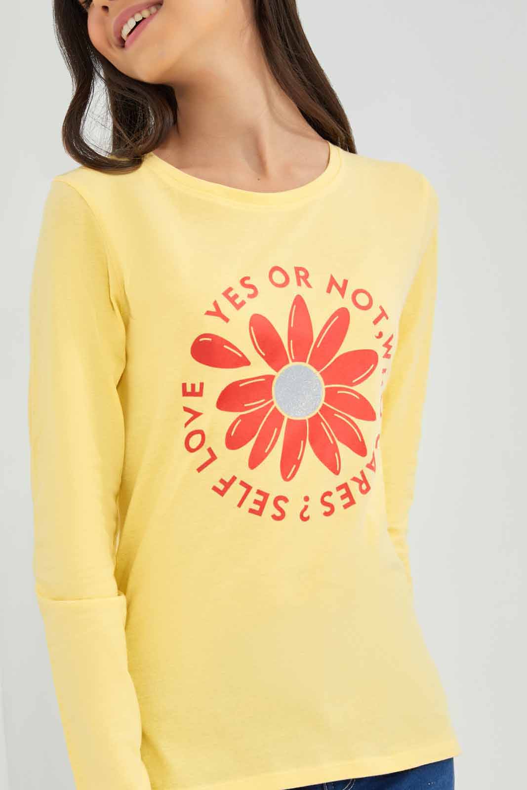 Redtag-L/S-Placement-Print-Top-Category:T-Shirts,-Colour:Yellow,-Deals:New-In,-Filter:Senior-Girls-(8-to-14-Yrs),-GSR-T-Shirts,-New-In-GSR-APL,-Non-Sale,-Section:Girls-(0-to-14Yrs),-TBL,-W22B-Senior-Girls-9 to 14 Years