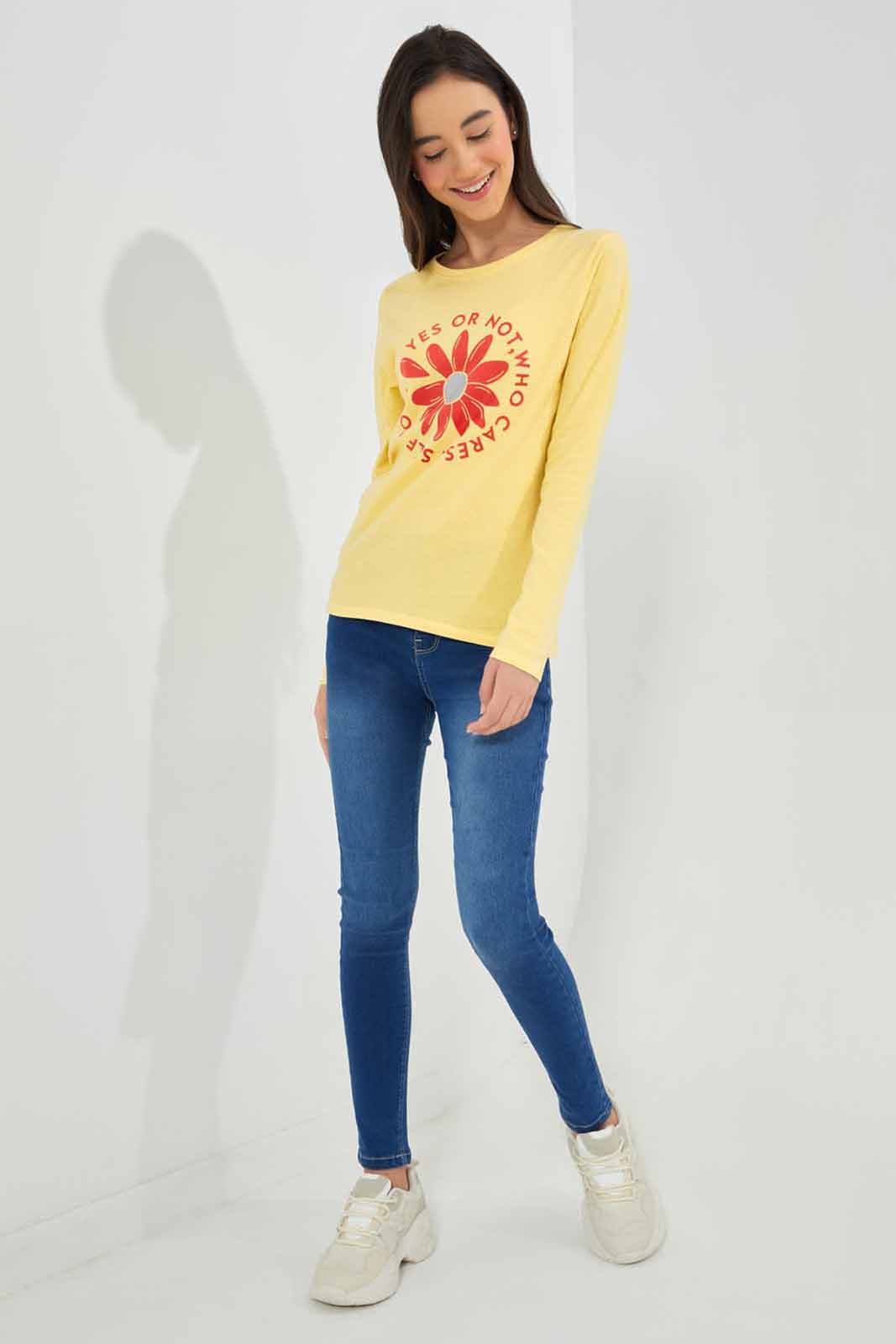 Redtag-L/S-Placement-Print-Top-Category:T-Shirts,-Colour:Yellow,-Deals:New-In,-Filter:Senior-Girls-(8-to-14-Yrs),-GSR-T-Shirts,-New-In-GSR-APL,-Non-Sale,-Section:Girls-(0-to-14Yrs),-TBL,-W22B-Senior-Girls-9 to 14 Years