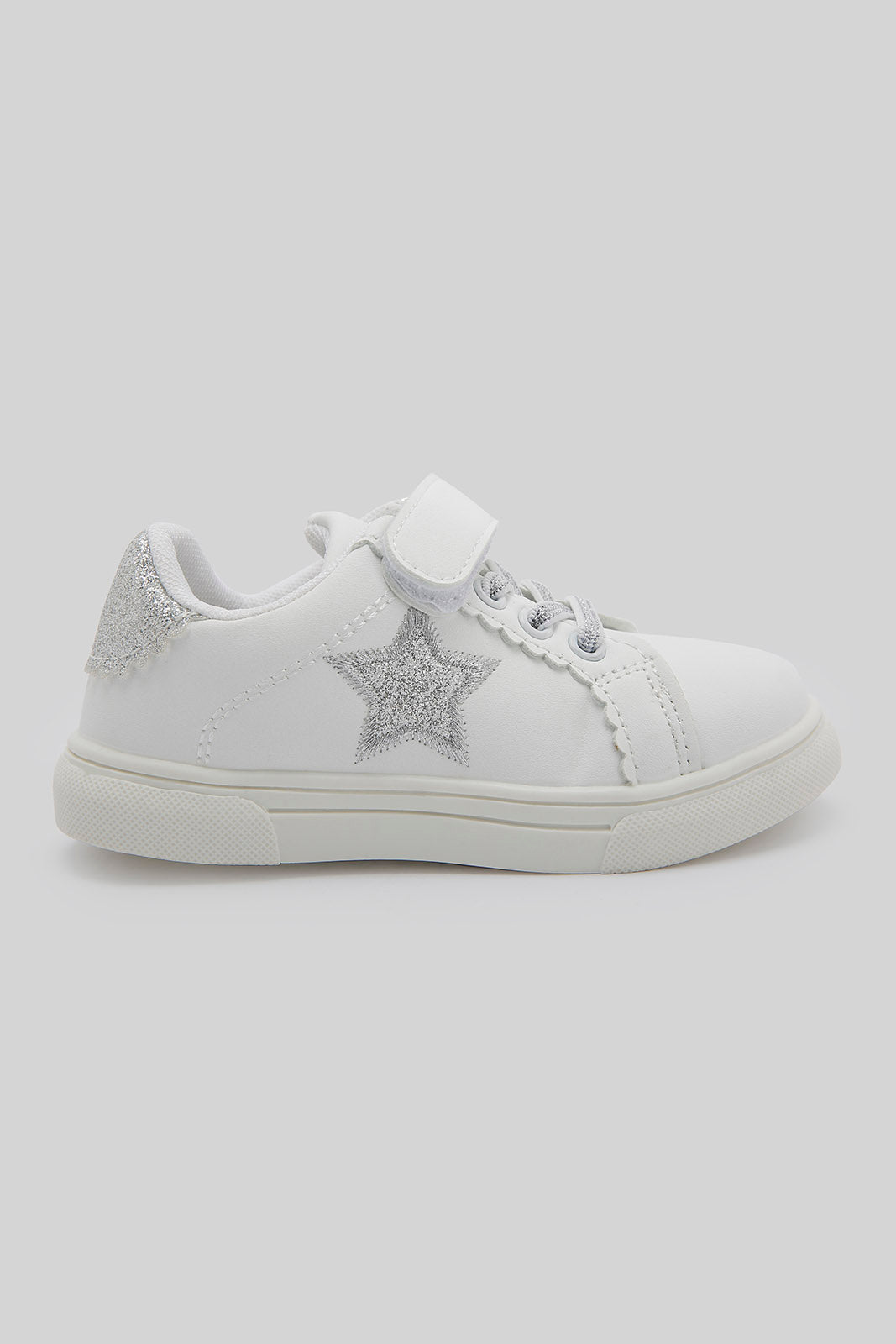 Redtag-White-Star-Trim-Sneaker-Category:Trainers,-Colour:White,-Deals:New-In,-Dept:Girls,-Filter:Girls-Footwear-(3-to-5-Yrs),-GIR-Trainers,-New-In-GIR-FOO,-Non-Sale,-Section:Girls-(0-to-14Yrs),-W22B-Girls-3 to 5 Years