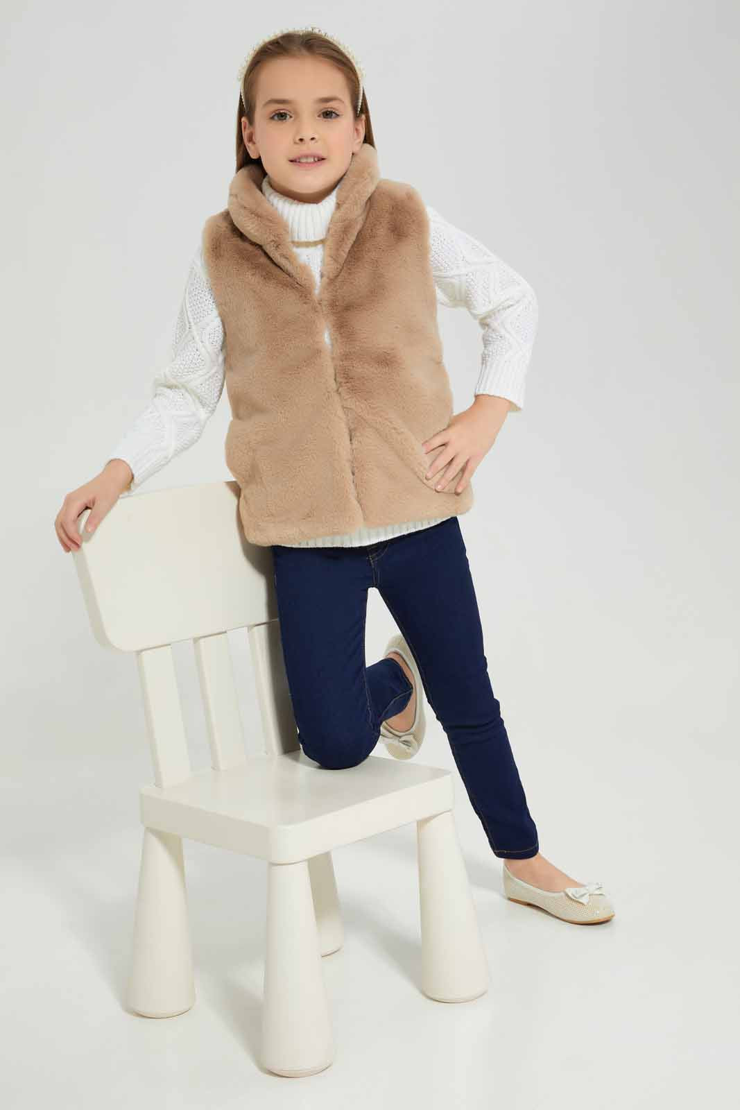 Redtag-Beige-Rabbit-Faux-Fur-Jacket-Category:Jackets,-Colour:Beige,-Deals:New-In,-EHW,-Filter:Girls-(2-to-8-Yrs),-GIR-Jackets,-New-In-GIR-APL,-Non-Sale,-Section:Girls-(0-to-14Yrs),-W22B-Girls-2 to 8 Years