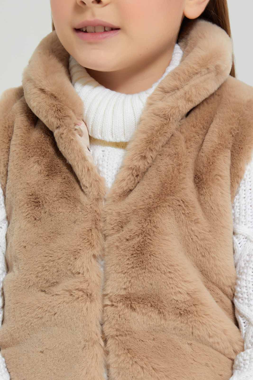 Redtag-Beige-Rabbit-Faux-Fur-Jacket-Category:Jackets,-Colour:Beige,-Deals:New-In,-EHW,-Filter:Girls-(2-to-8-Yrs),-GIR-Jackets,-New-In-GIR-APL,-Non-Sale,-Section:Girls-(0-to-14Yrs),-W22B-Girls-2 to 8 Years