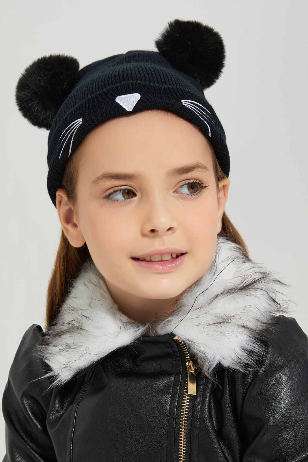 Redtag-Black-PU-Biker-Jacket-With-Fur-Collar-Category:Jackets,-Colour:Black,-Deals:New-In,-Dept:Girls,-EHW,-Filter:Girls-(2-to-8-Yrs),-GIR-Jackets,-New-In-GIR-APL,-Non-Sale,-Section:Girls-(0-to-14Yrs),-W22B-Girls-2 to 8 Years