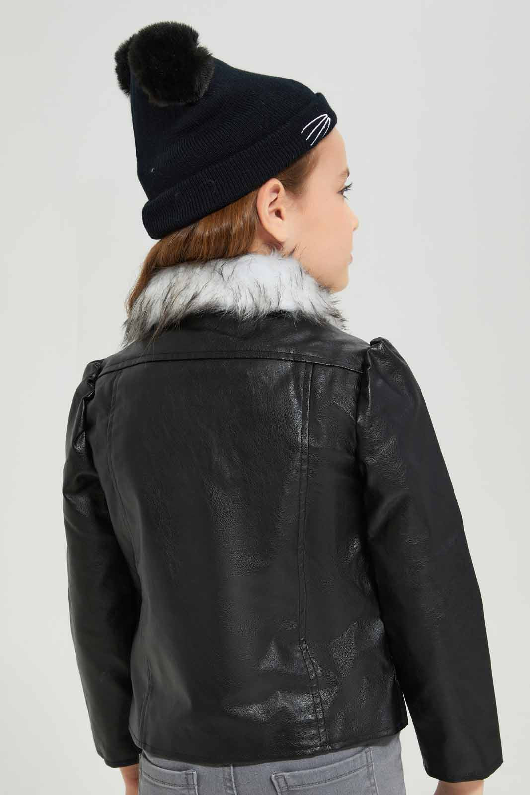 Redtag-Black-PU-Biker-Jacket-With-Fur-Collar-Category:Jackets,-Colour:Black,-Deals:New-In,-Dept:Girls,-EHW,-Filter:Girls-(2-to-8-Yrs),-GIR-Jackets,-New-In-GIR-APL,-Non-Sale,-Section:Girls-(0-to-14Yrs),-W22B-Girls-2 to 8 Years
