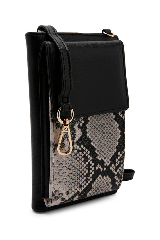 Redtag-Black-Croc-Texture-Mobile-Purse-Category:Purse,-Colour:Black,-Dept:Ladieswear,-Filter:Women's-Accessories,-New-In,-New-In-Women-ACC,-Non-Sale,-Section:Women,-W22B,-Women-Bags-Women-