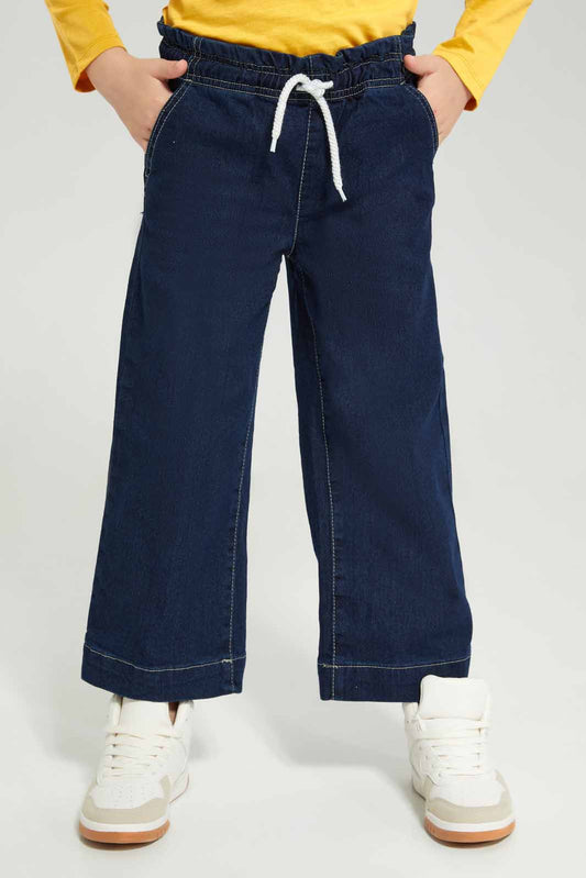 Redtag-Dark-Wash-Paperbag-WB-Culottes-Category:Jeans,-Colour:Dark-Wash,-Deals:New-In,-Dept:Girls,-Filter:Girls-(2-to-8-Yrs),-GIR-Jeans,-New-In-GIR-APL,-Non-Sale,-Section:Girls-(0-to-14Yrs),-W22A-Girls-2 to 8 Years