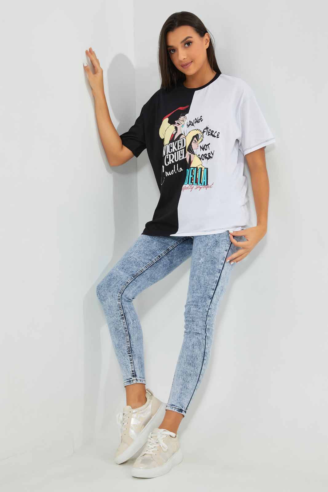 Redtag-Assorted-Cruella-Oversized-Spliced-T-shirt-Category:T-Shirts,-Colour:Assorted,-Deals:New-In,-Filter:Women's-Clothing,-New-In-Women-APL,-Non-Sale,-Section:Women,-W22A,-Women-T-Shirts-Women's-