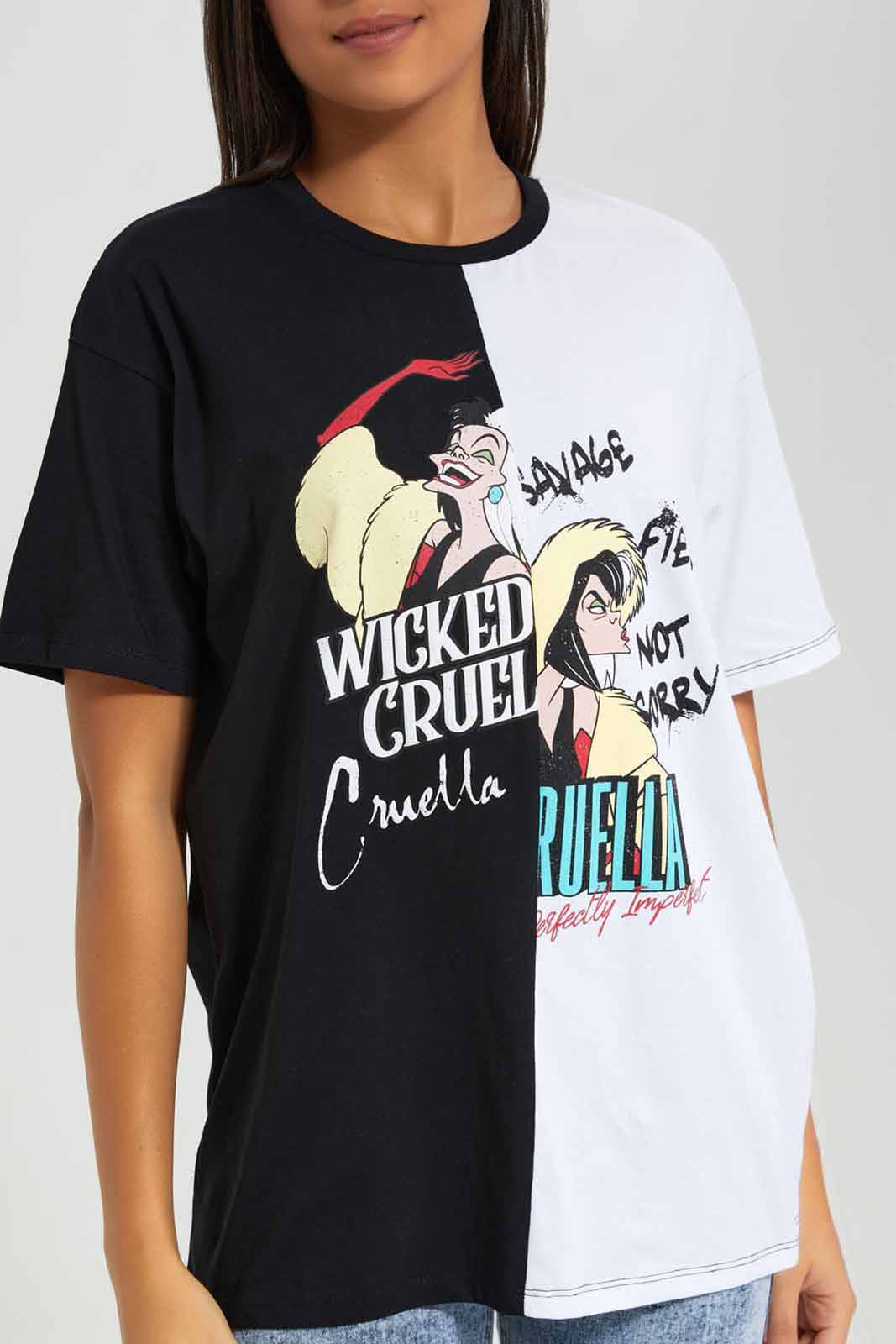 Redtag-Assorted-Cruella-Oversized-Spliced-T-shirt-Category:T-Shirts,-Colour:Assorted,-Deals:New-In,-Filter:Women's-Clothing,-New-In-Women-APL,-Non-Sale,-Section:Women,-W22A,-Women-T-Shirts-Women's-