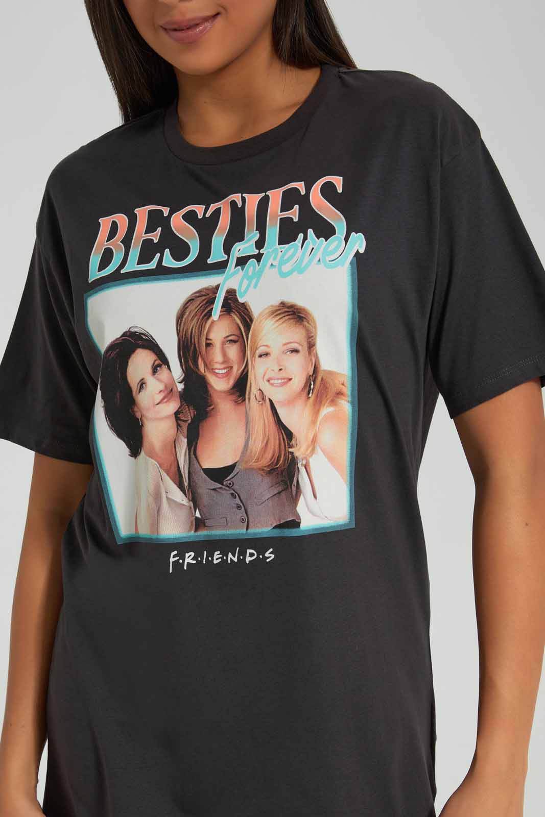 Redtag-Charcoal-Friends-Oversized-Gringe-T-shirt-Category:T-Shirts,-Colour:Charcoal,-Deals:New-In,-Filter:Women's-Clothing,-New-In-Women-APL,-Non-Sale,-Section:Women,-W22A,-Women-T-Shirts-Women's-