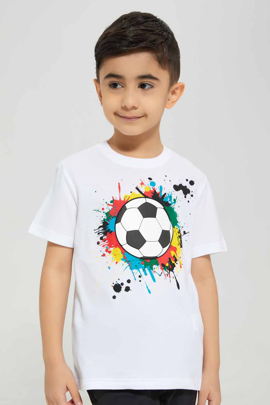 Redtag-White-Football-Print-T-Shirt-BOY-T-Shirts,-BTS,-Category:T-Shirts,-Colour:White,-Deals:New-In,-Filter:Boys-(2-to-8-Yrs),-New-In-BOY-APL,-Non-Sale,-Section:Boys-(0-to-14Yrs),-W22B-Boys-2 to 8 Years