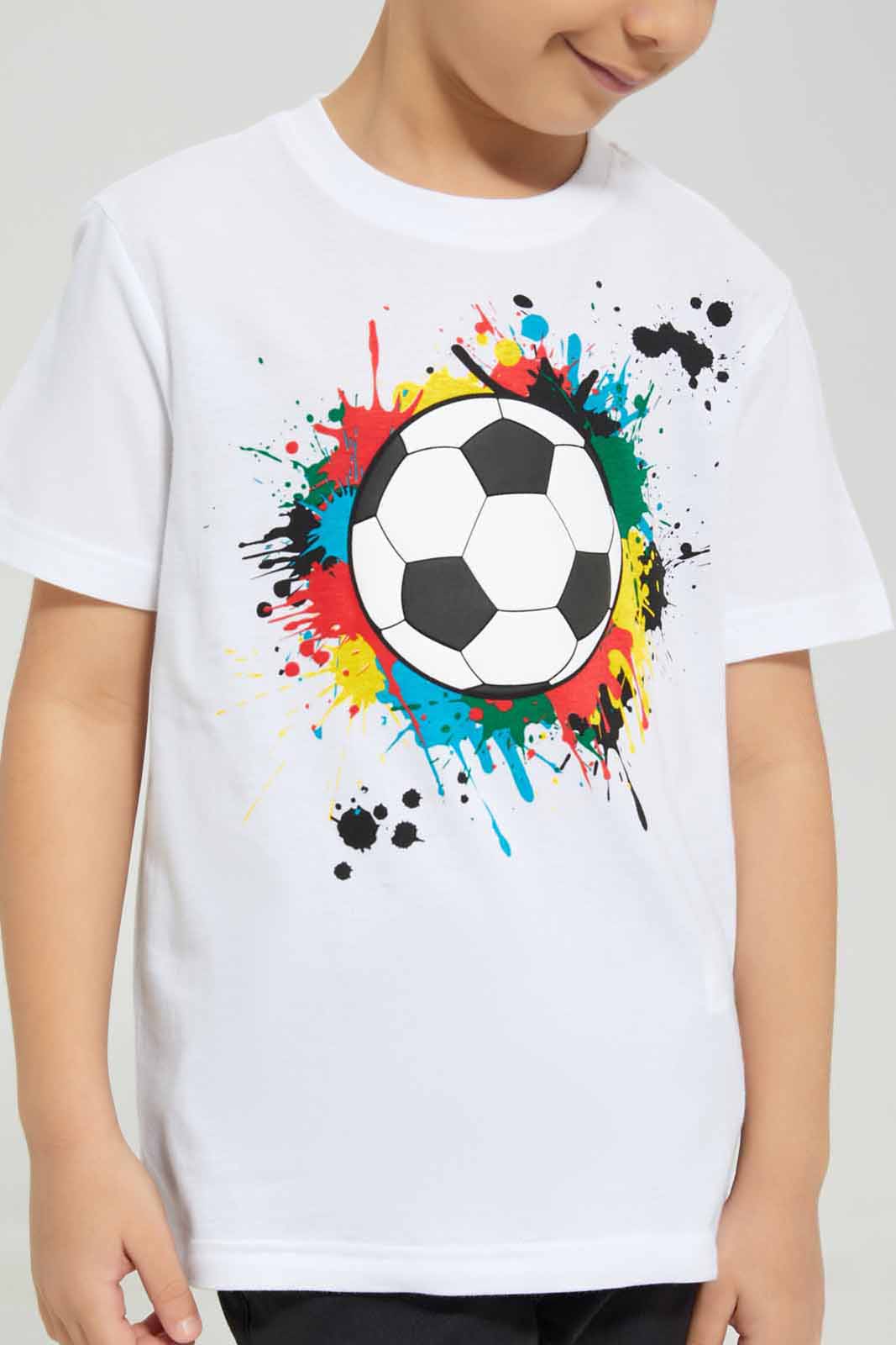 Redtag-White-Football-Print-T-Shirt-BOY-T-Shirts,-BTS,-Category:T-Shirts,-Colour:White,-Deals:New-In,-Filter:Boys-(2-to-8-Yrs),-New-In-BOY-APL,-Non-Sale,-Section:Boys-(0-to-14Yrs),-W22B-Boys-2 to 8 Years