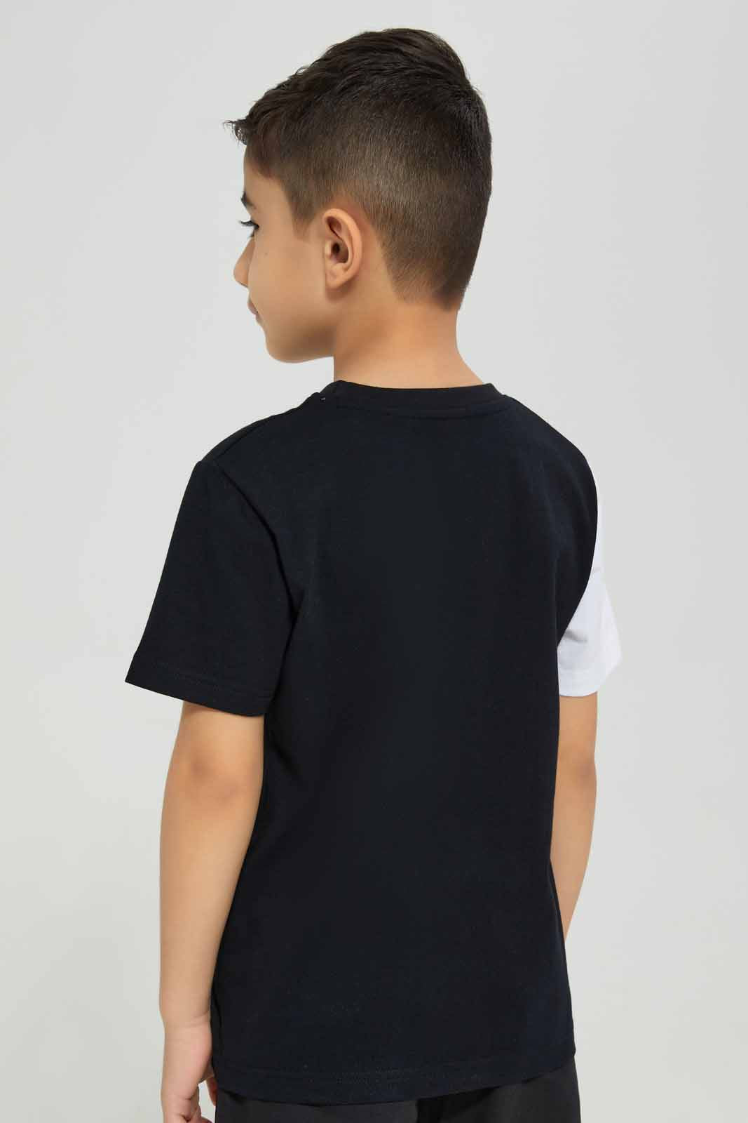 Redtag-Black-Paneled-Robot-Print-T-Shirt-BOY-T-Shirts,-BTS,-Category:T-Shirts,-Colour:Black,-Deals:New-In,-Filter:Boys-(2-to-8-Yrs),-New-In-BOY-APL,-Non-Sale,-Section:Boys-(0-to-14Yrs),-W22B-Boys-2 to 8 Years