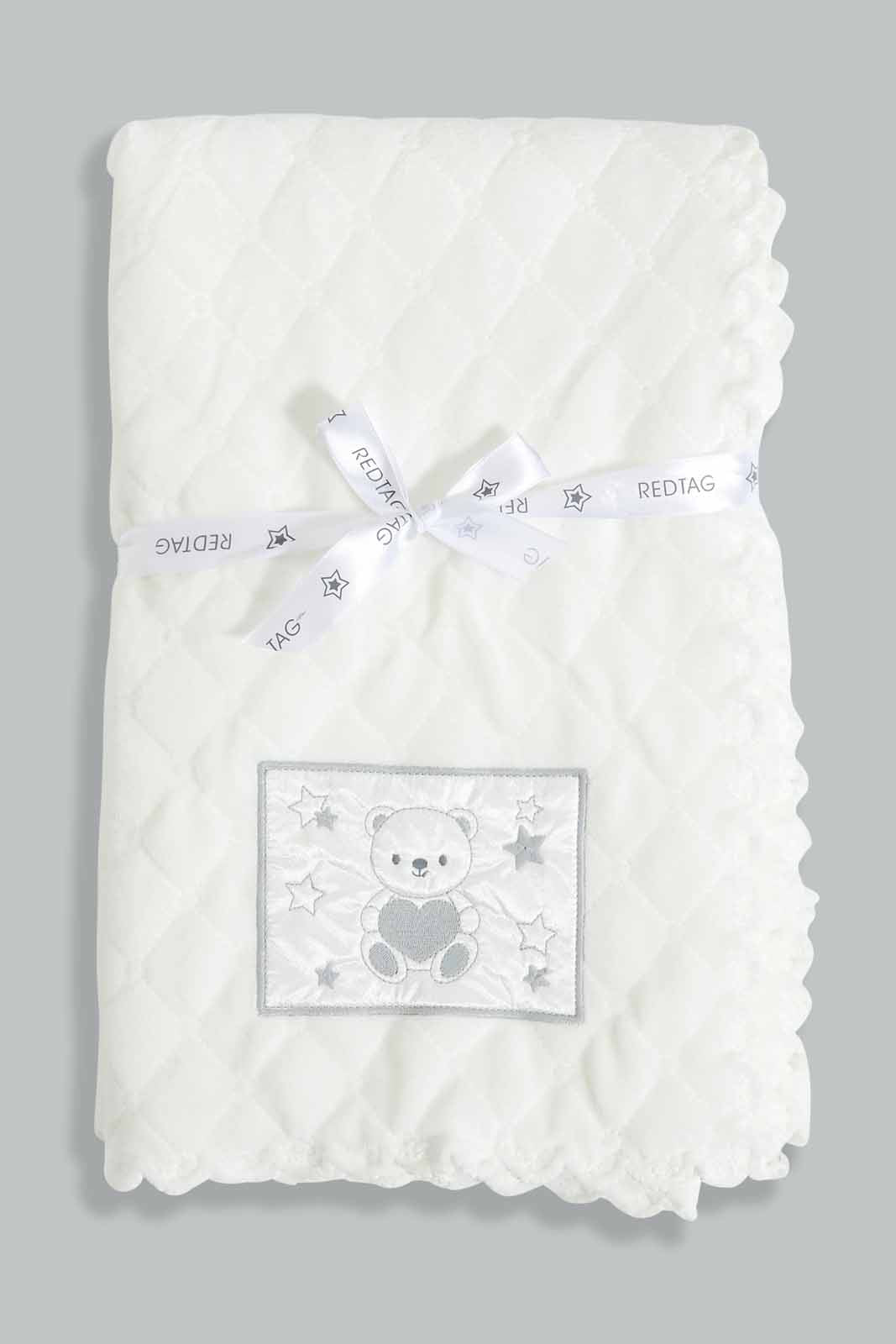 Redtag-White-Bear-Fulffy-Quilted-Baby-Blanket-Category:Newborn-Accessories,-Colour:White,-Deals:New-In,-Filter:Baby-(0-to-12-Mths),-NBB-Newborn-Accessories,-New-In-NBB-APL,-Non-Sale,-Section:Boys-(0-to-14Yrs),-W22A-Baby-0 to 12 Months