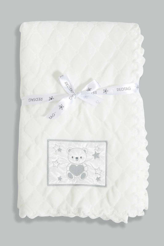 Redtag-White-Bear-Fulffy-Quilted-Baby-Blanket-Category:Newborn-Accessories,-Colour:White,-Deals:New-In,-Filter:Baby-(0-to-12-Mths),-NBB-Newborn-Accessories,-New-In-NBB-APL,-Non-Sale,-Section:Boys-(0-to-14Yrs),-W22A-Baby-0 to 12 Months