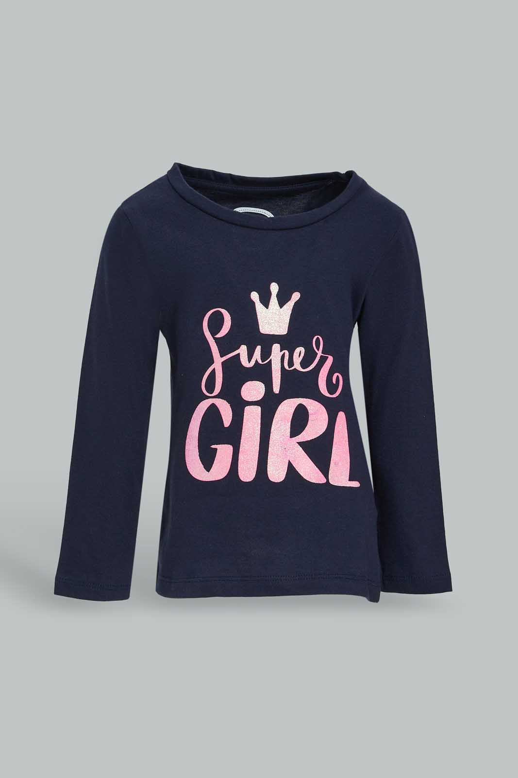 Redtag-Navy-Placement-Print-T--Shirt-Category:T-Shirts,-Colour:Navy,-Deals:New-In,-Dept:Girls,-Filter:Infant-Girls-(3-to-24-Mths),-ING-T-Shirts,-New-In-ING-APL,-Non-Sale,-Section:Girls-(0-to-14Yrs),-TBL,-W22B-Infant-Girls-3 to 24 Months