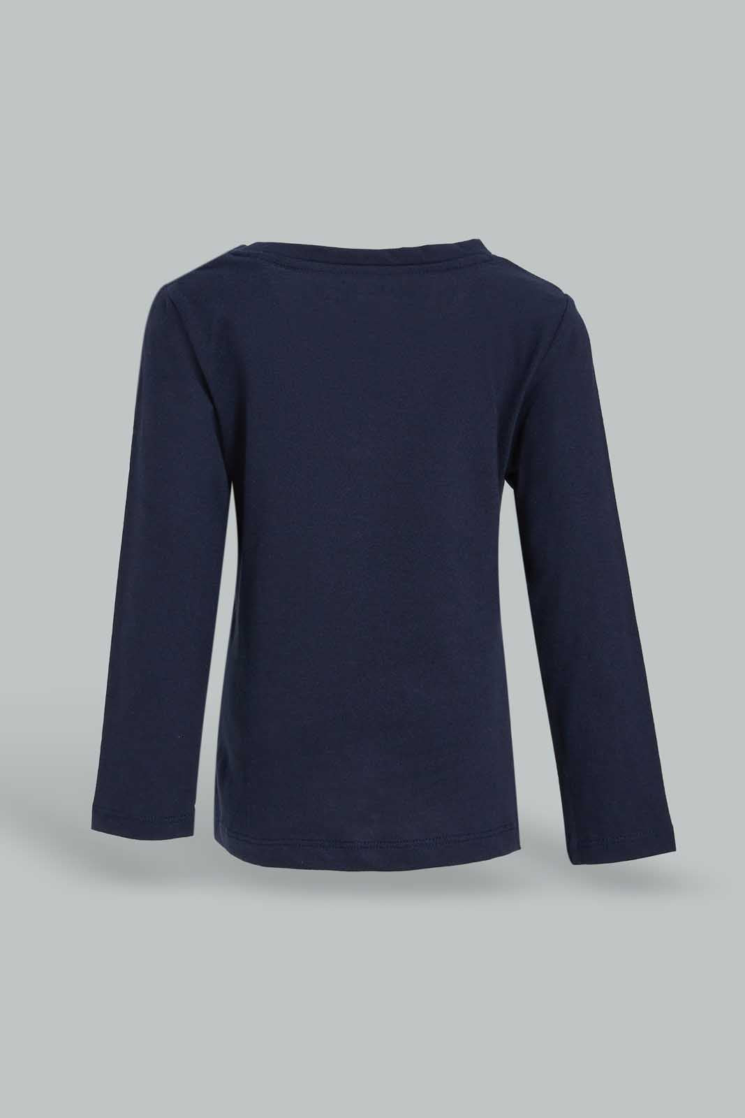 Redtag-Navy-Placement-Print-T--Shirt-Category:T-Shirts,-Colour:Navy,-Deals:New-In,-Dept:Girls,-Filter:Infant-Girls-(3-to-24-Mths),-ING-T-Shirts,-New-In-ING-APL,-Non-Sale,-Section:Girls-(0-to-14Yrs),-TBL,-W22B-Infant-Girls-3 to 24 Months
