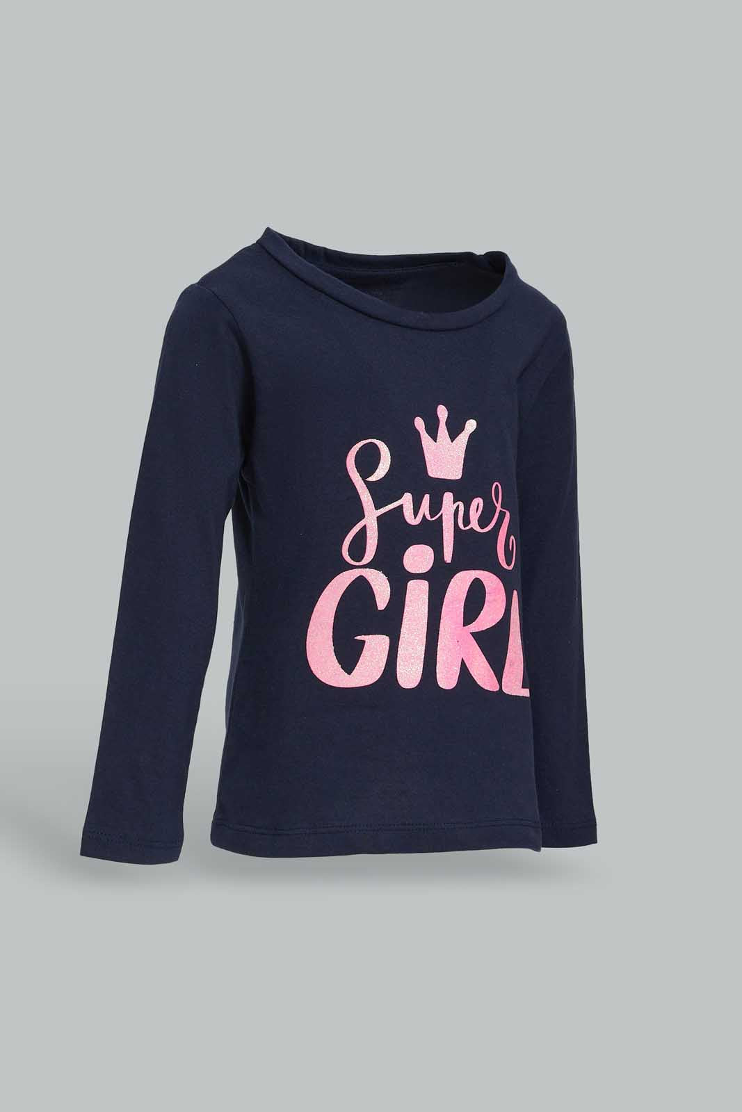 Redtag-Navy-Placement-Print-T--Shirt-Category:T-Shirts,-Colour:Navy,-Deals:New-In,-Dept:Girls,-Filter:Infant-Girls-(3-to-24-Mths),-ING-T-Shirts,-New-In-ING-APL,-Non-Sale,-Section:Girls-(0-to-14Yrs),-TBL,-W22B-Infant-Girls-3 to 24 Months