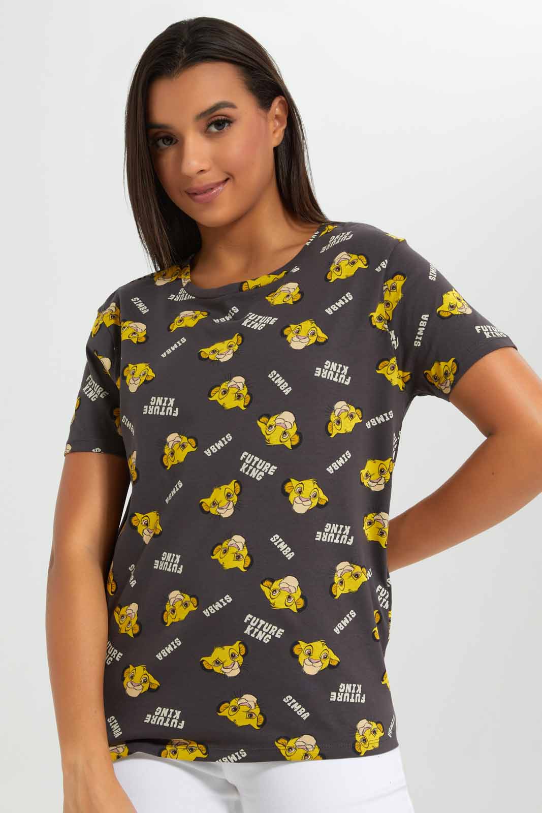 Redtag-Simba-All-Over-Print-T-Shirt-Category:T-Shirts,-Colour:Charcoal,-Deals:New-In,-Filter:Women's-Clothing,-New-In-Women-APL,-Non-Sale,-Section:Women,-W22A,-Women-T-Shirts-Women's-
