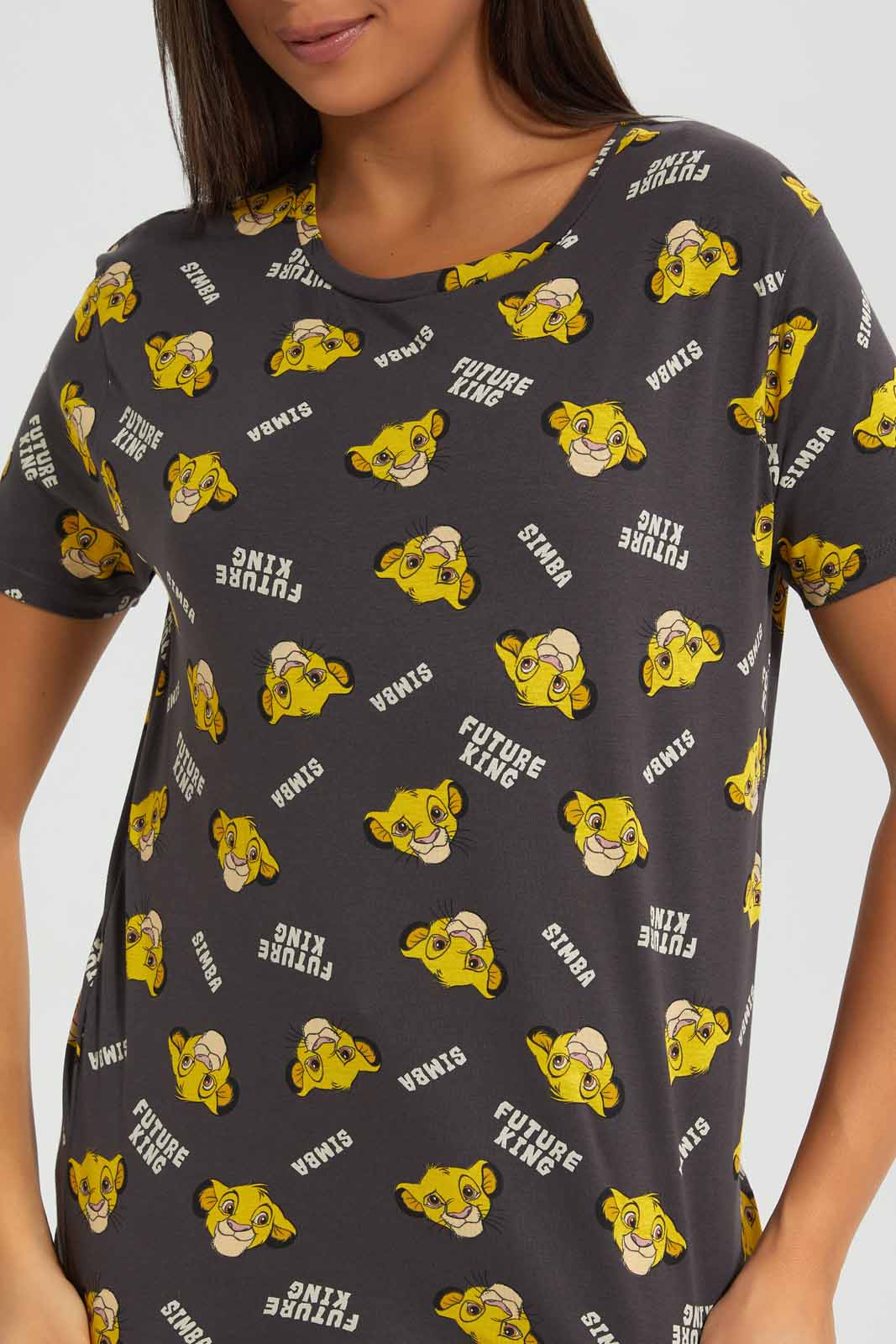 Redtag-Simba-All-Over-Print-T-Shirt-Category:T-Shirts,-Colour:Charcoal,-Deals:New-In,-Filter:Women's-Clothing,-New-In-Women-APL,-Non-Sale,-Section:Women,-W22A,-Women-T-Shirts-Women's-