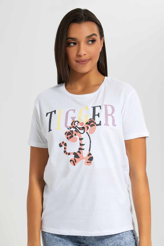 Redtag-White-Tiger-Embroidered-T-Shirt-Category:T-Shirts,-Colour:White,-Deals:New-In,-Filter:Women's-Clothing,-New-In-Women-APL,-Non-Sale,-Section:Women,-W22A,-Women-T-Shirts-Women's-